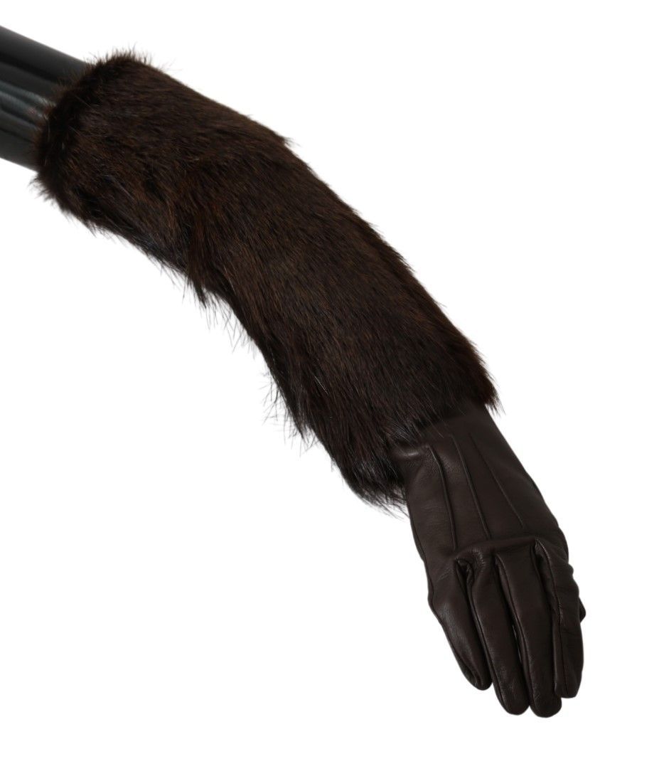 Elbow Length Mittens Leather Fur Women's Gloves - Dolce & Gabbana - Modalova