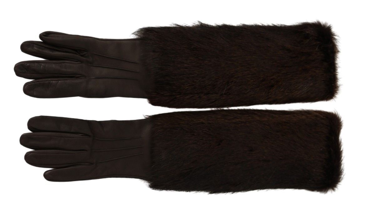 Elbow Length Mittens Leather Fur Women's Gloves - Dolce & Gabbana - Modalova
