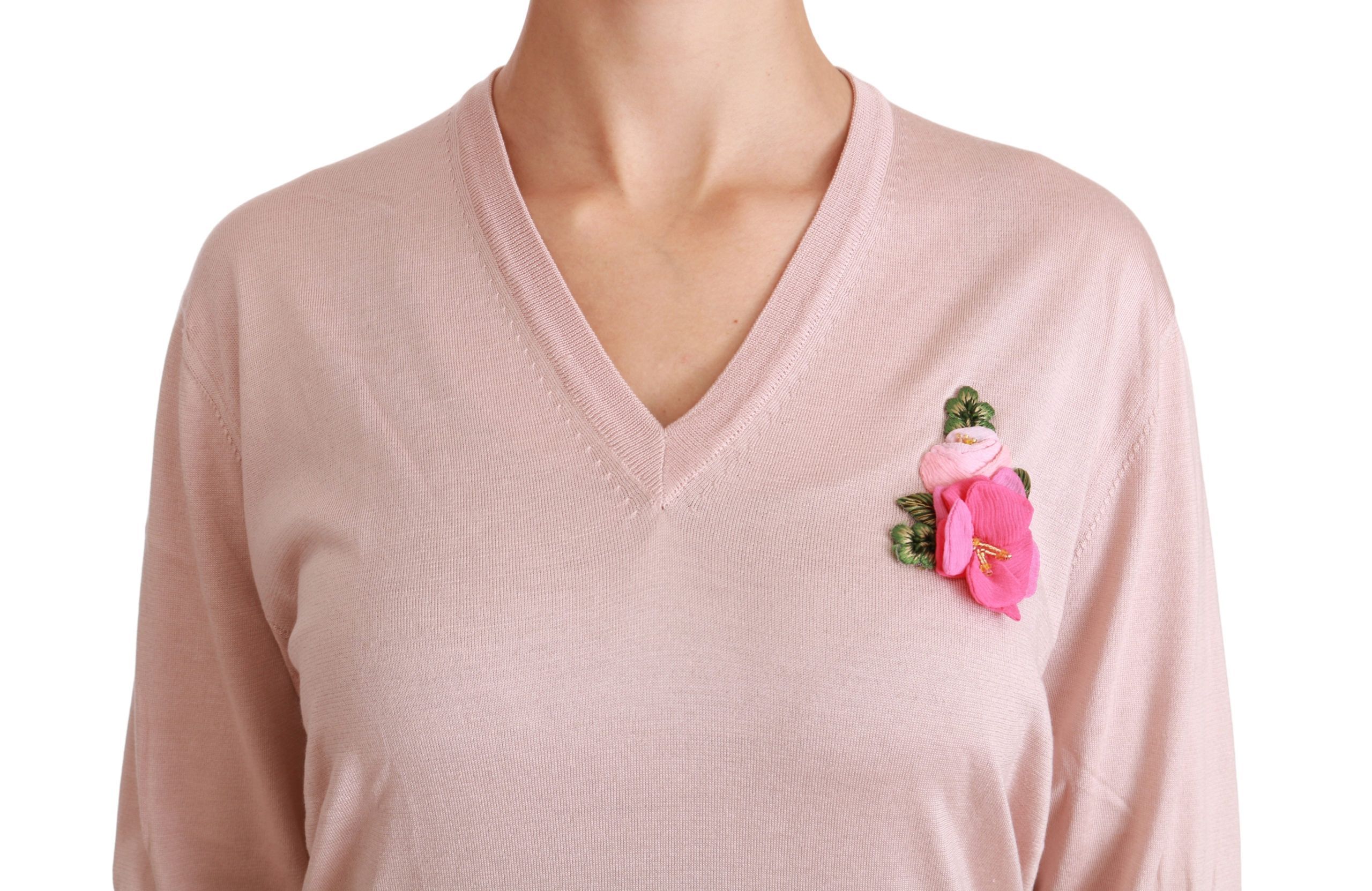 Floral Embellished Pullover Silk Women's Sweater - Dolce & Gabbana - Modalova