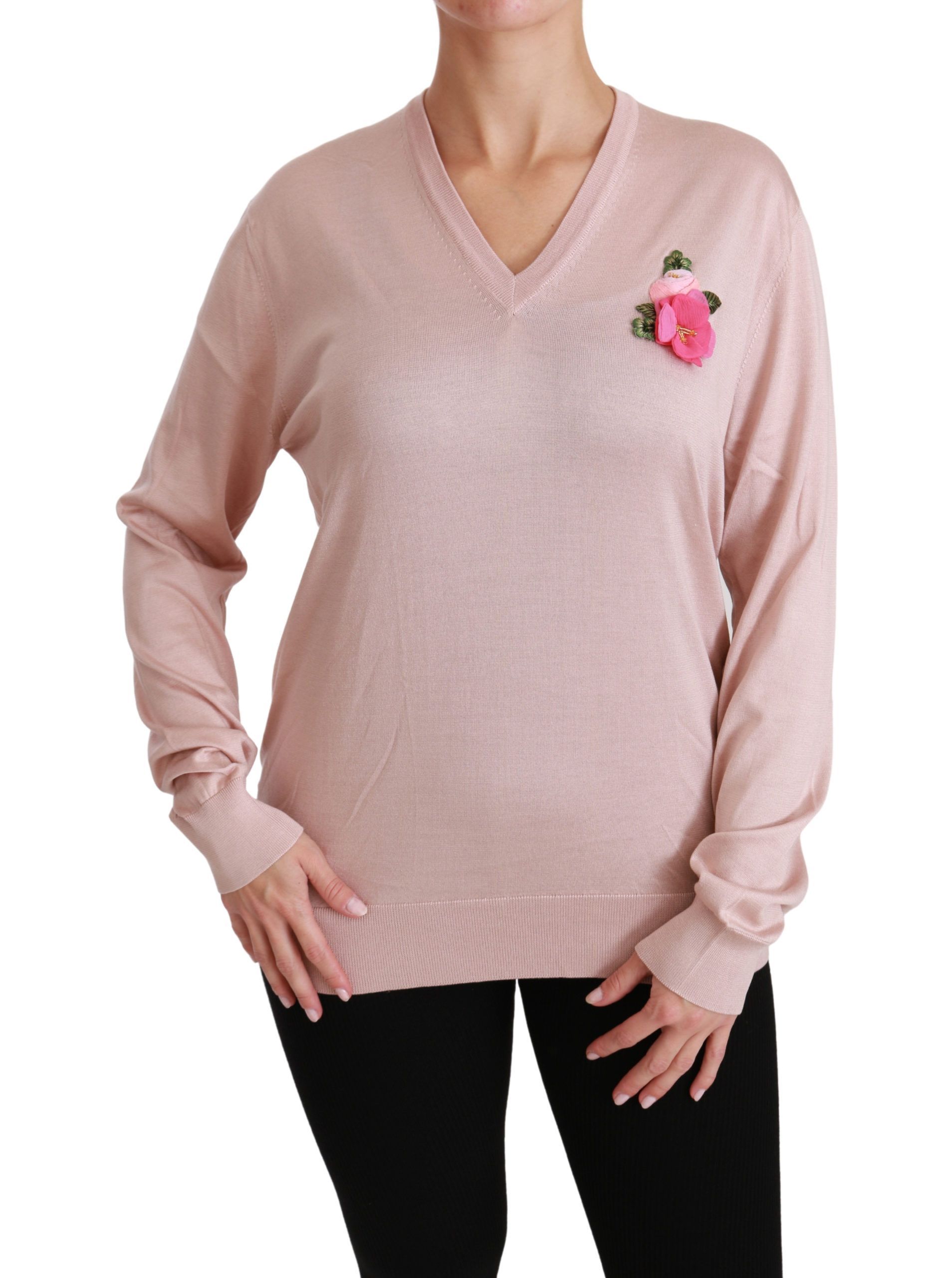 Floral Embellished Pullover Silk Women's Sweater - Dolce & Gabbana - Modalova