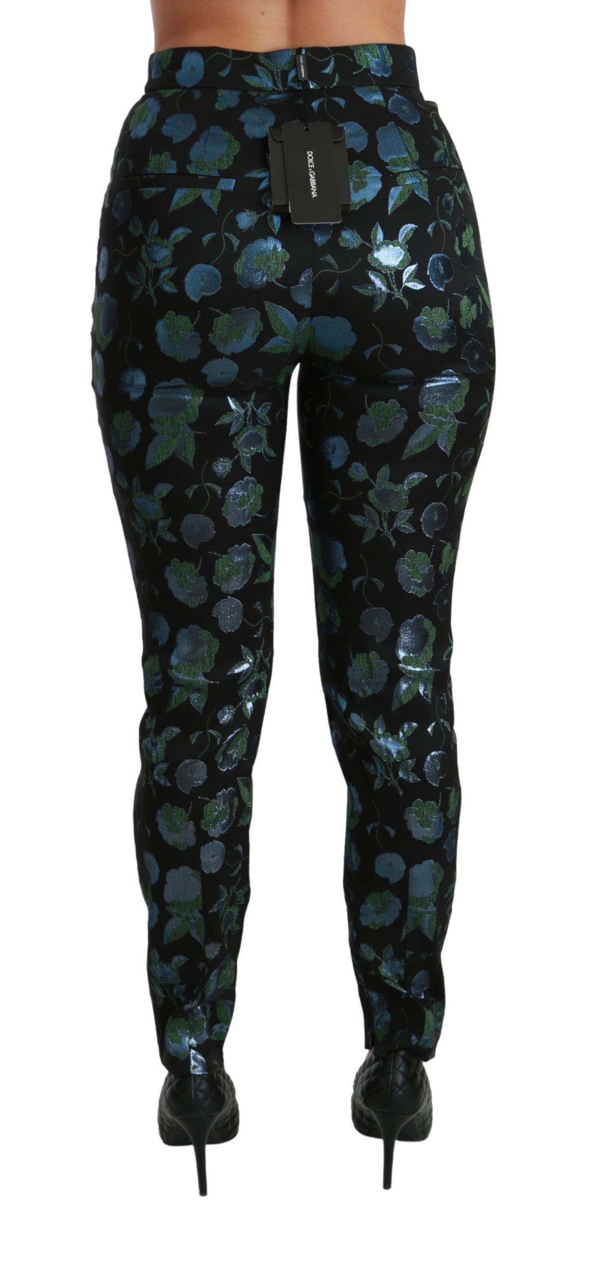Blue Green Floral Metallic Slim Women's Pants - Dolce & Gabbana - Modalova