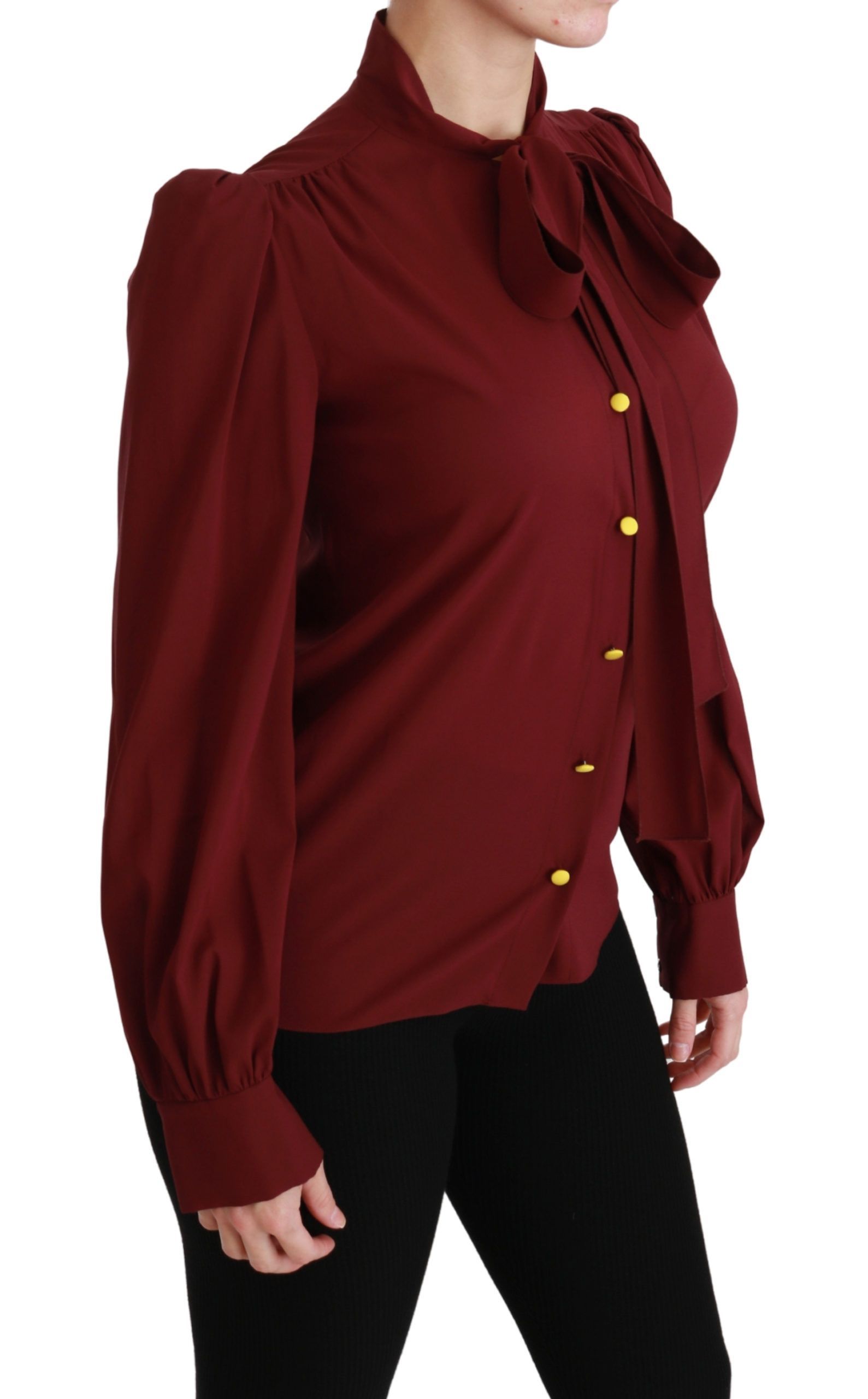 Maroon Long Sleeve Shirt Blouse Silk Women's Top - Dolce & Gabbana - Modalova