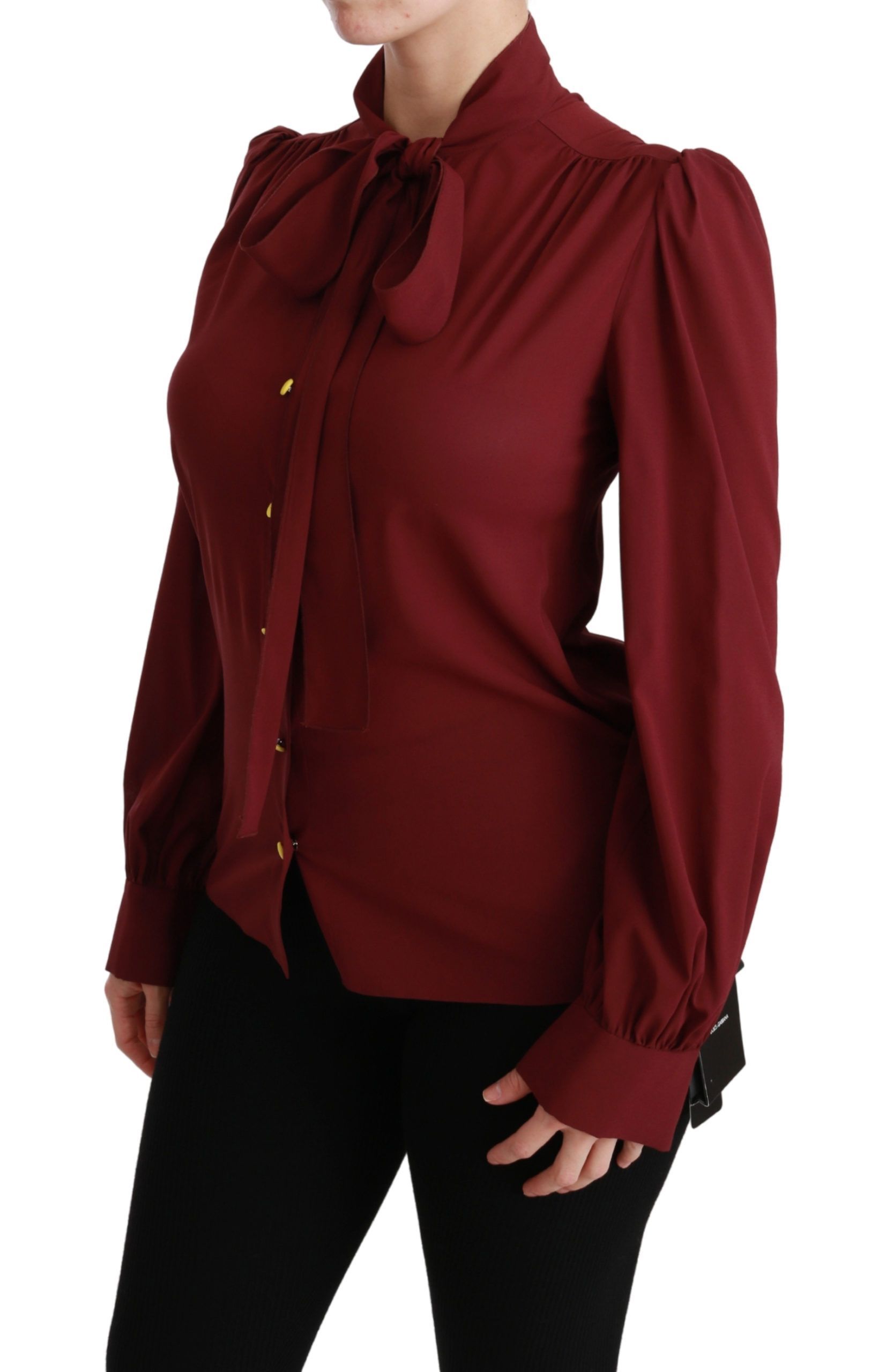 Maroon Long Sleeve Shirt Blouse Silk Women's Top - Dolce & Gabbana - Modalova