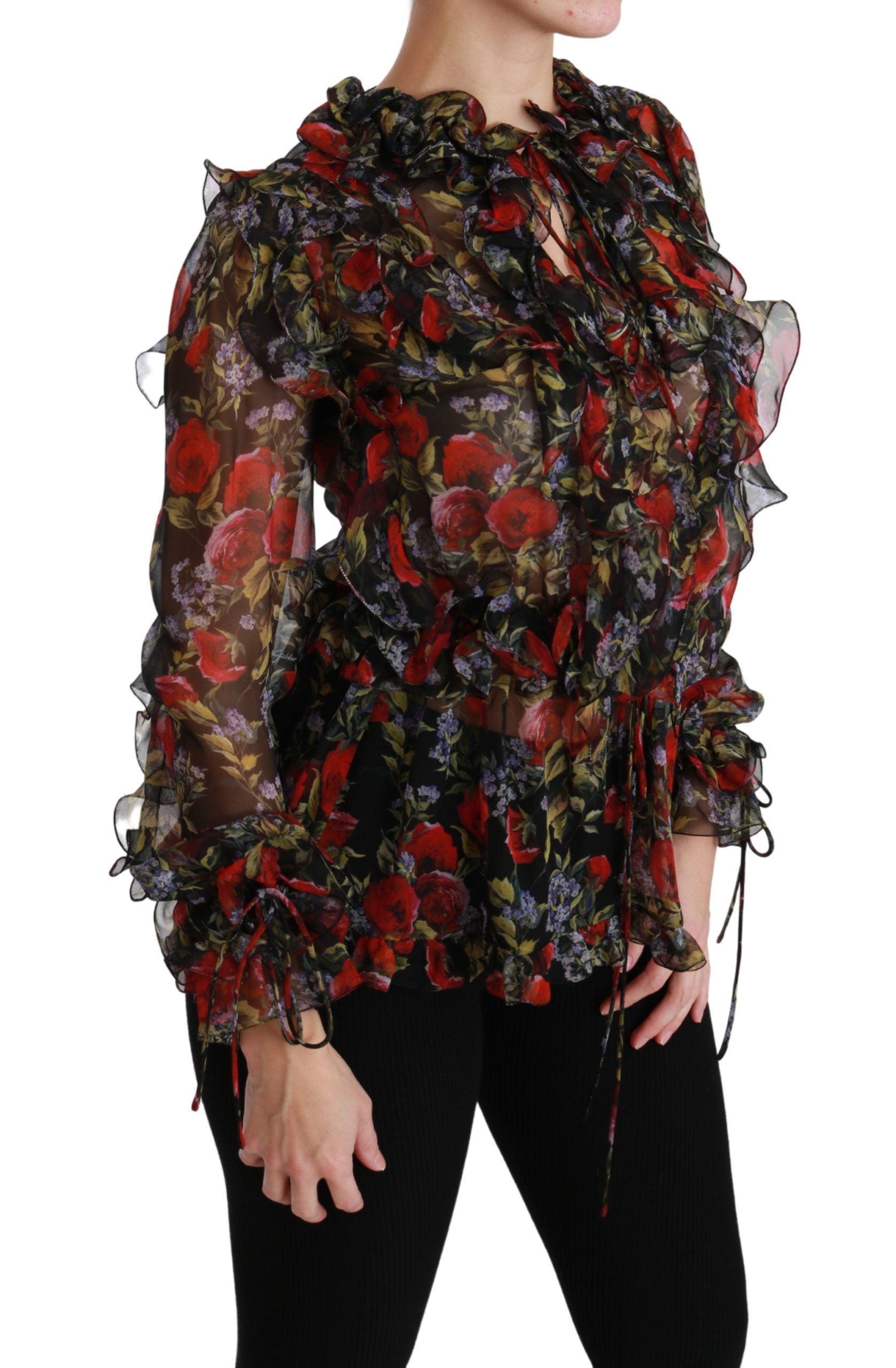 Floral Roses Blouse Silk Women's Top - Dolce & Gabbana - Modalova