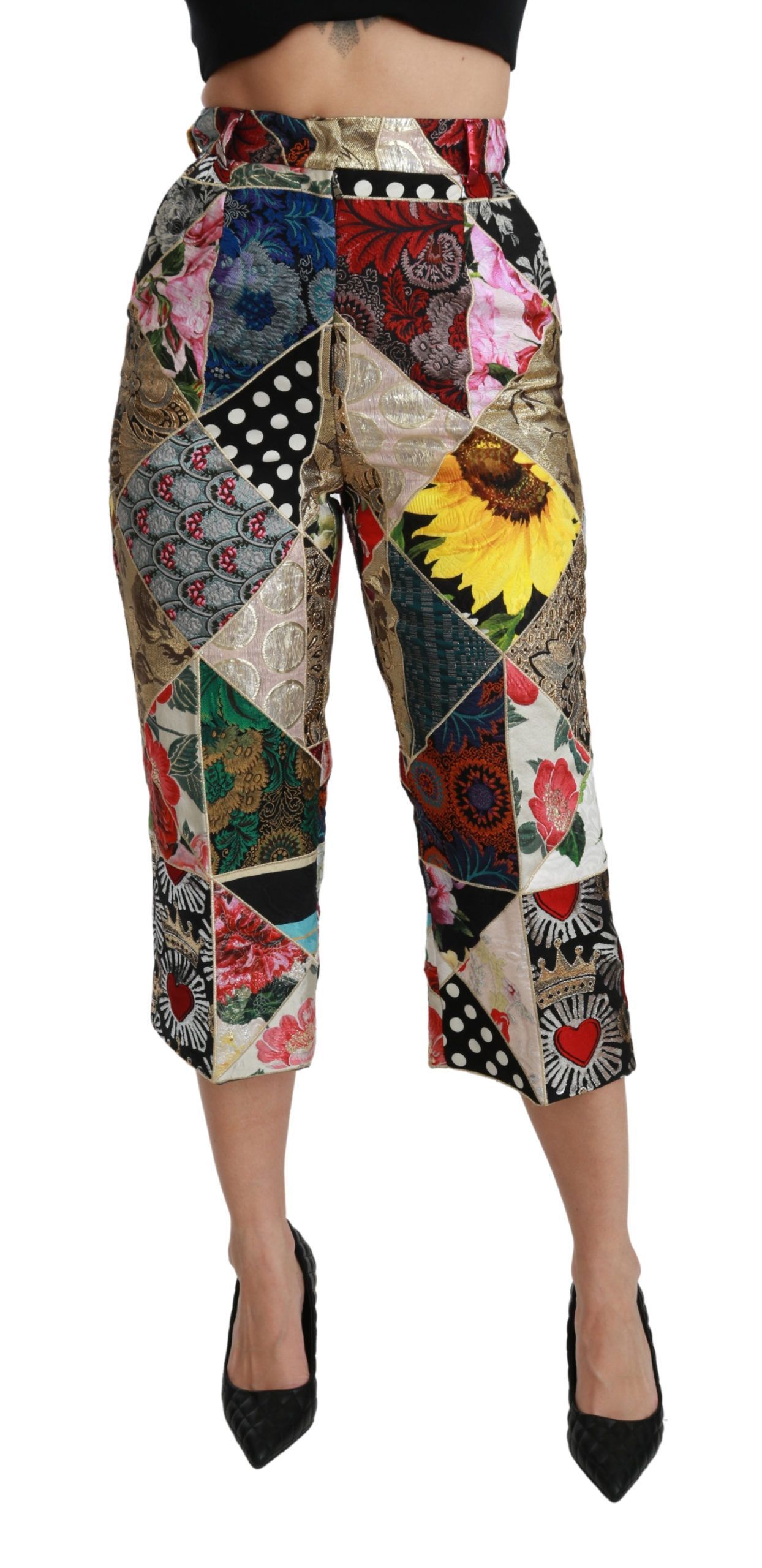 Silk Print High Waist Cropped Women's Pants - Dolce & Gabbana - Modalova