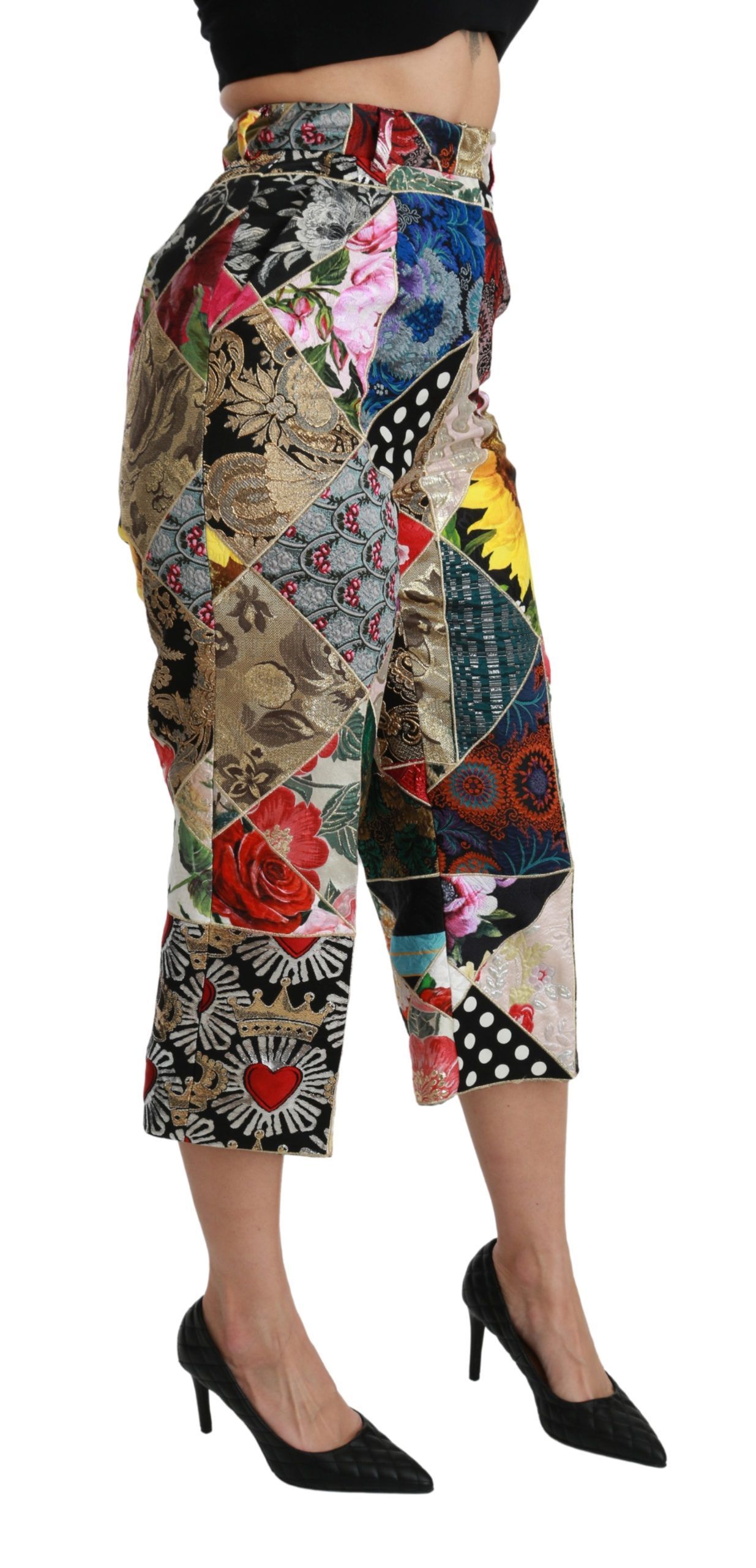 Silk Print High Waist Cropped Women's Pants - Dolce & Gabbana - Modalova