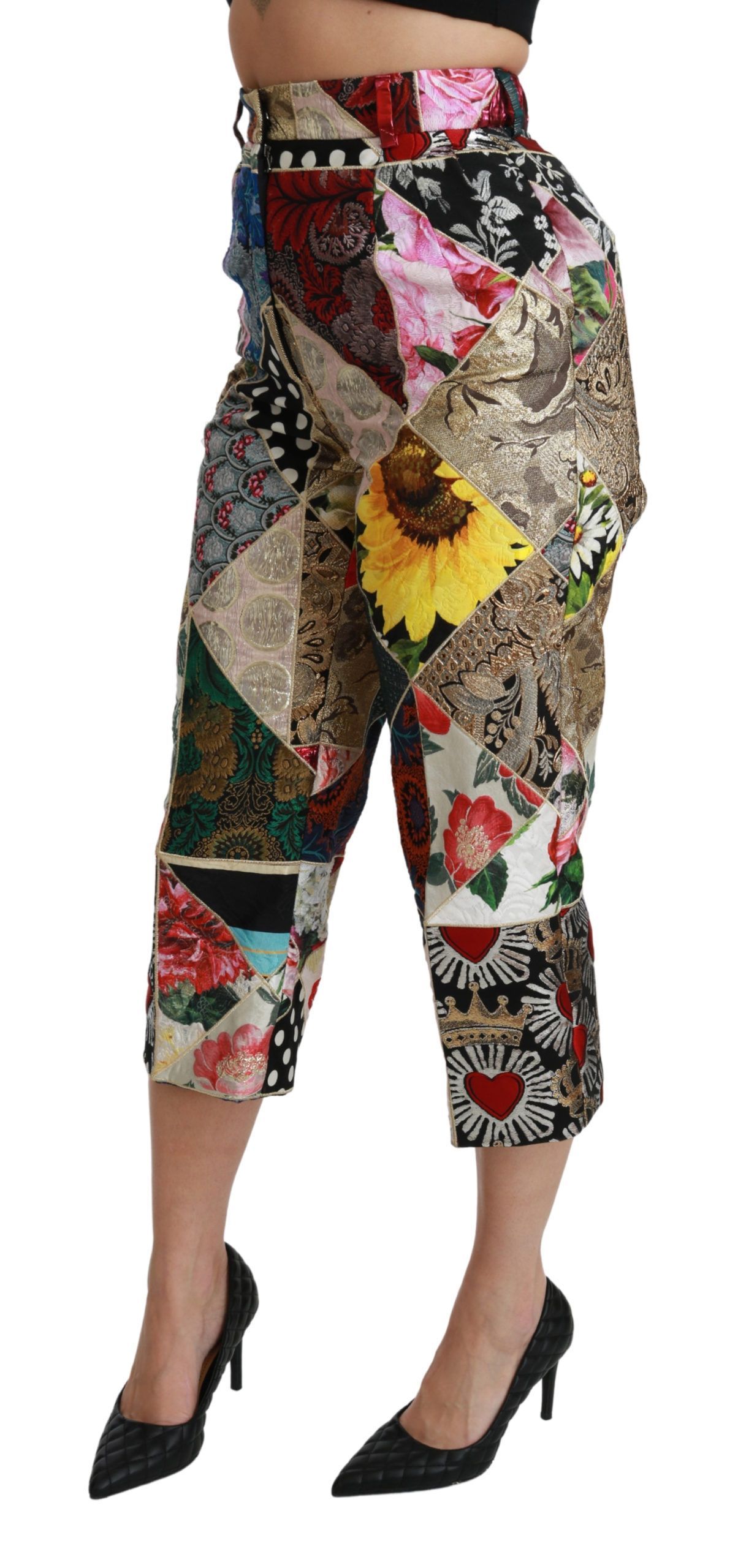 Silk Print High Waist Cropped Women's Pants - Dolce & Gabbana - Modalova