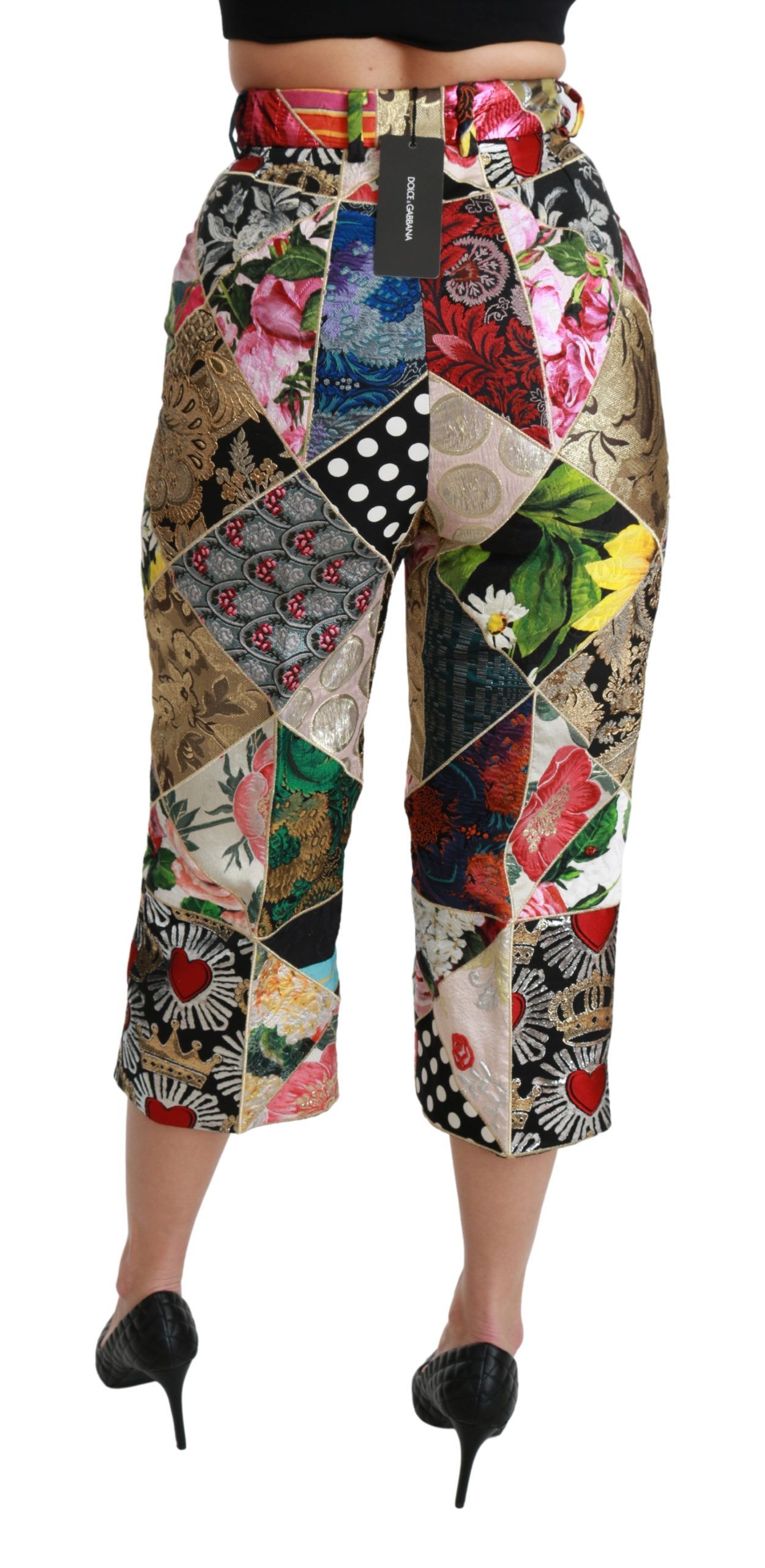Silk Print High Waist Cropped Women's Pants - Dolce & Gabbana - Modalova