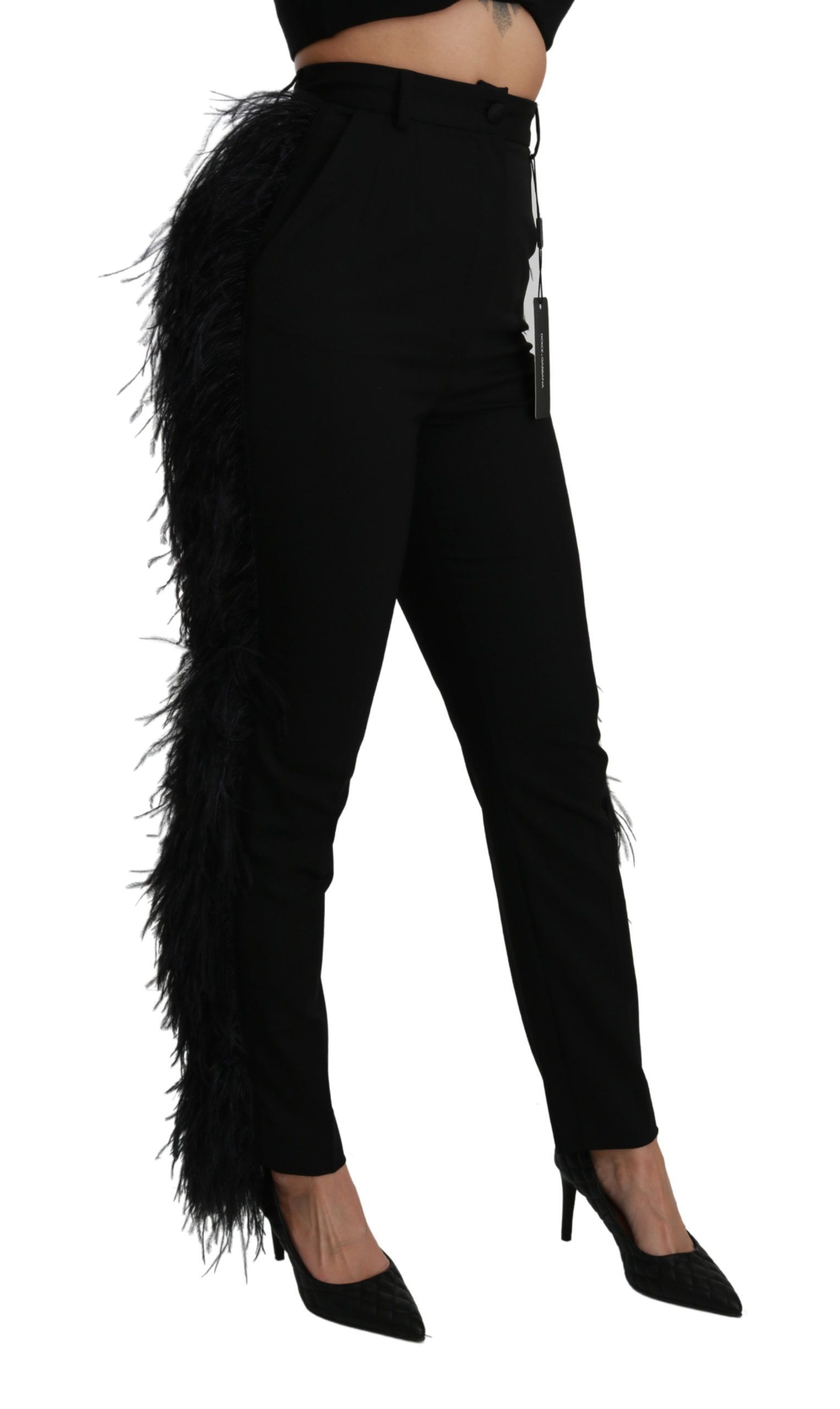 Feather Straight High Waist Wool Women's Pants - Dolce & Gabbana - Modalova