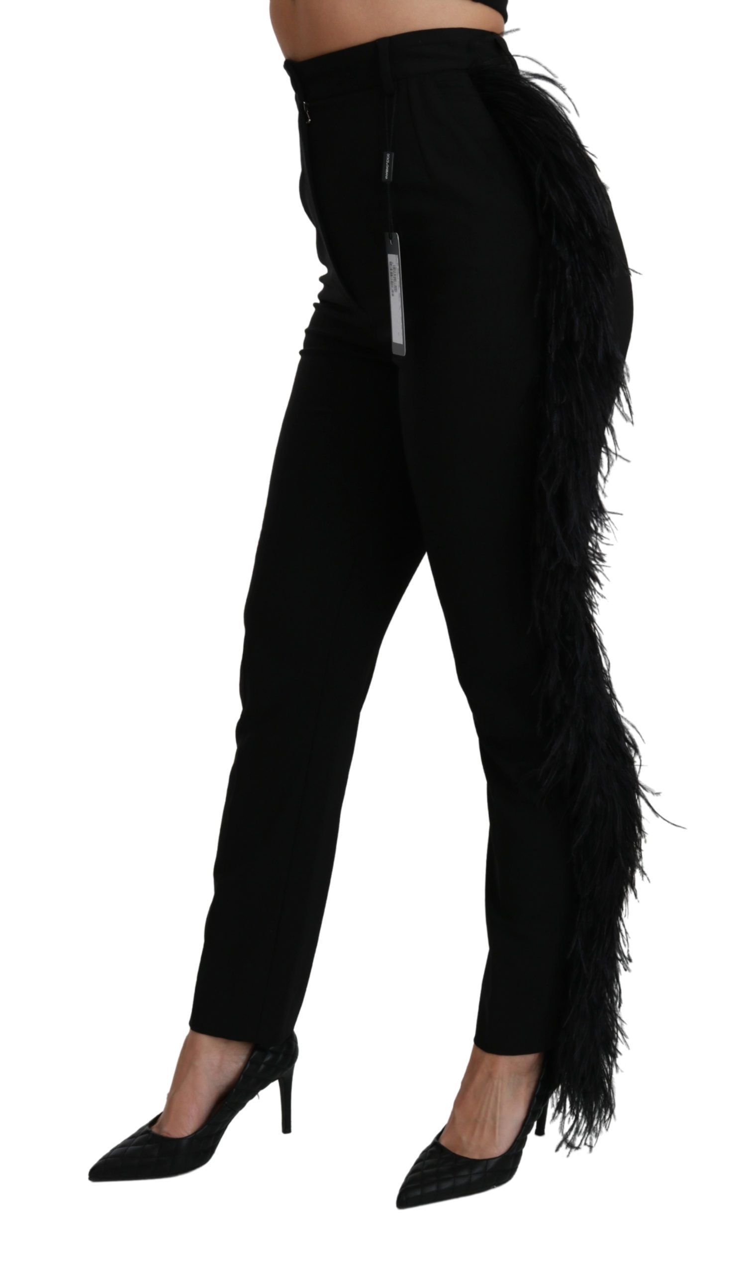 Feather Straight High Waist Wool Women's Pants - Dolce & Gabbana - Modalova