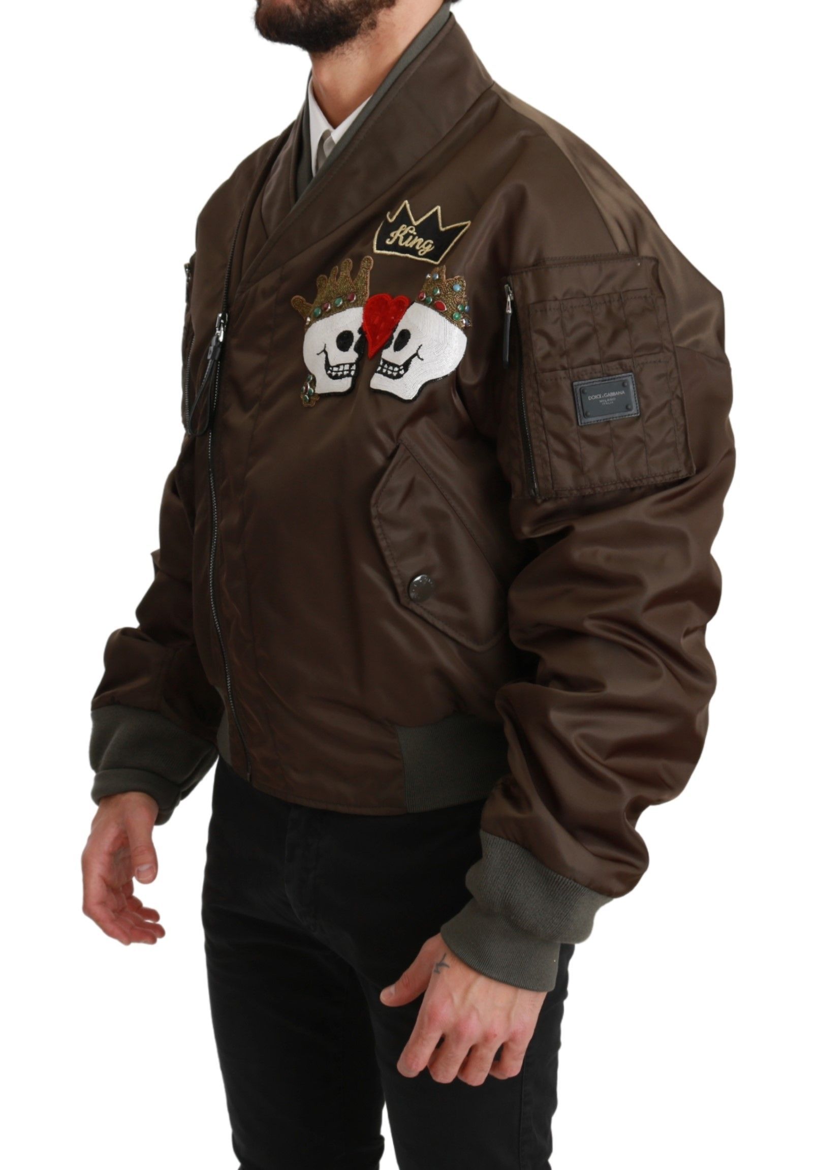 Beaded Crown Skull Logo Men's Jacket - Dolce & Gabbana - Modalova