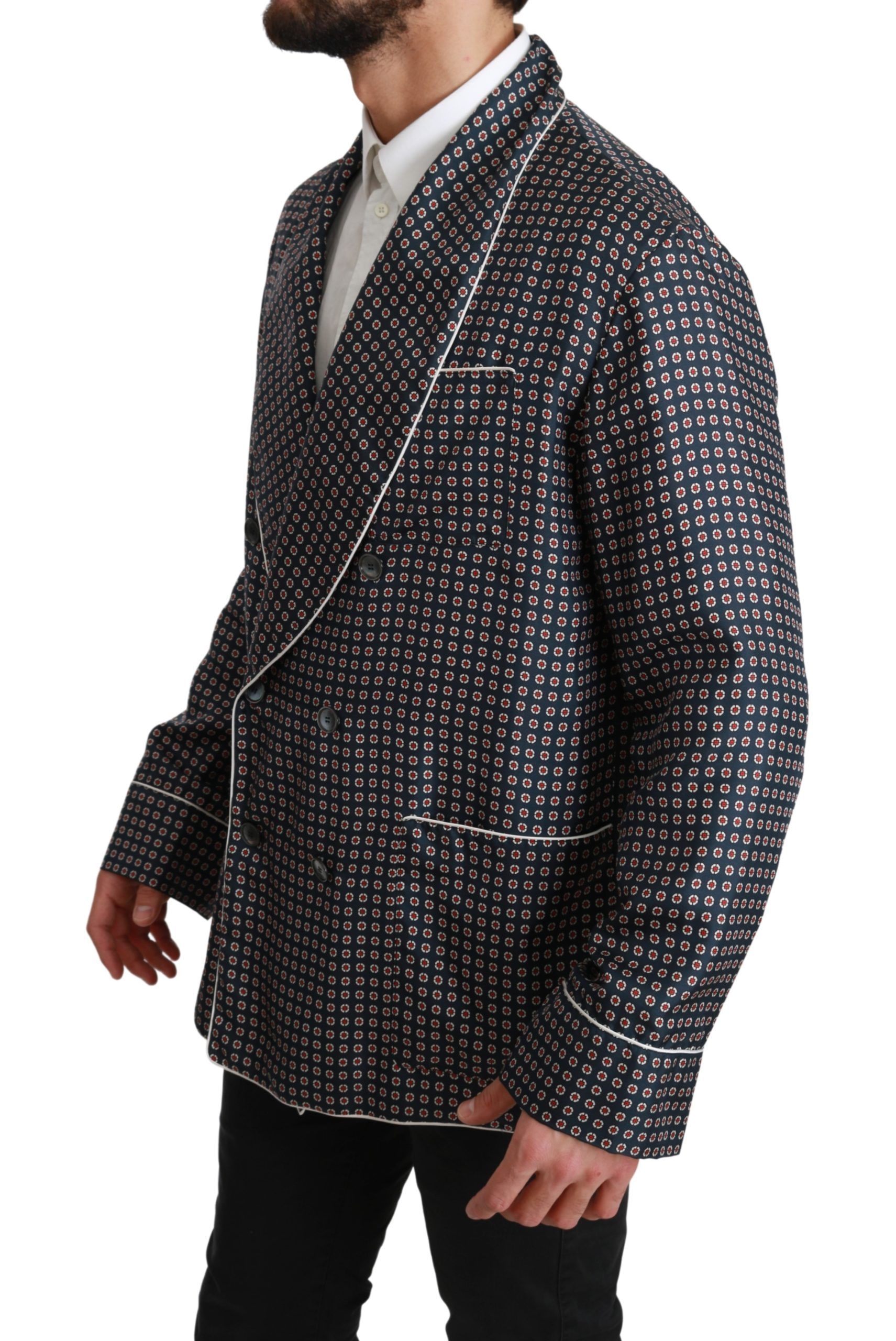 Navy Patterned Double Breasted Coat Men's Jacket - Dolce & Gabbana - Modalova