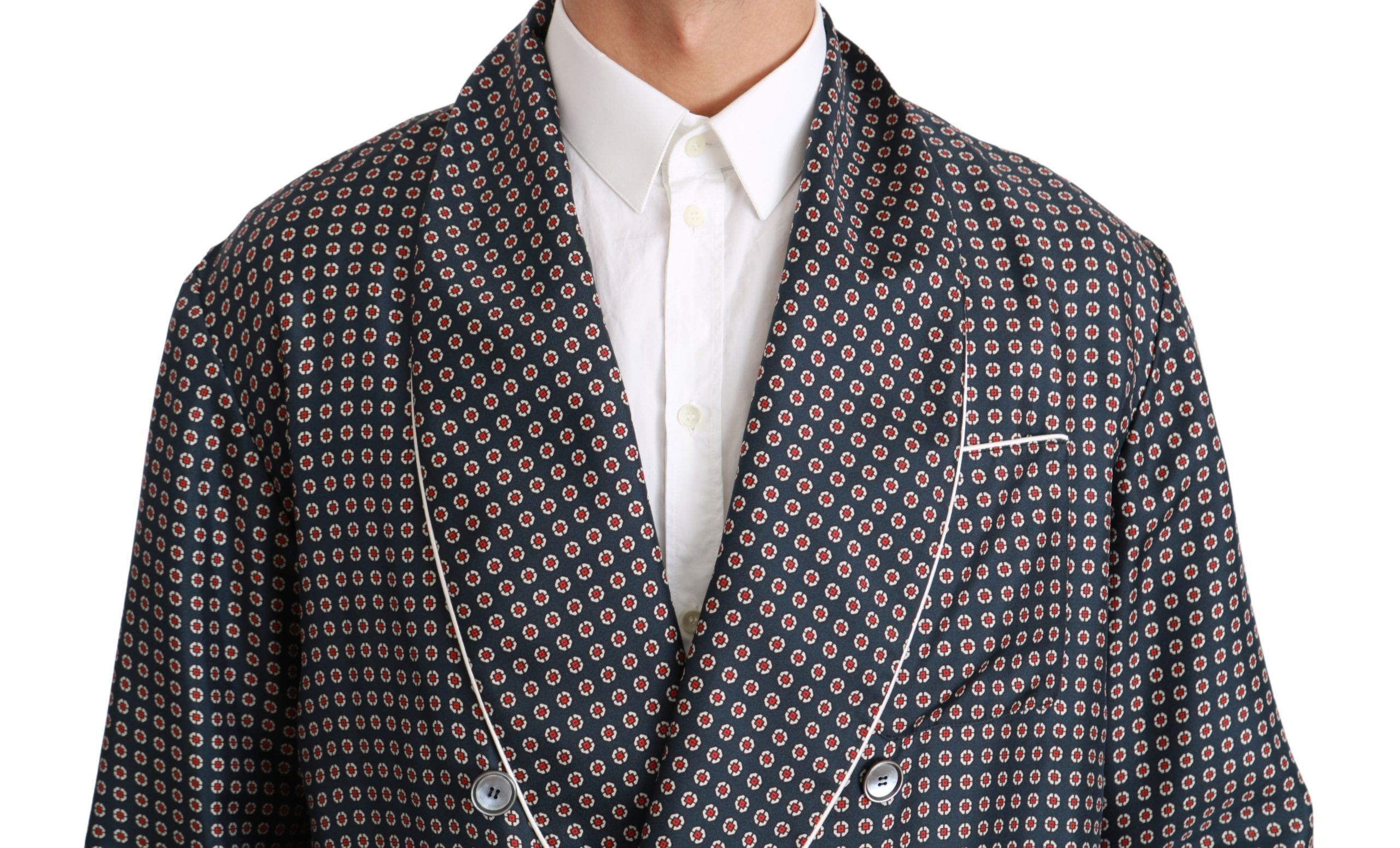 Navy Patterned Double Breasted Coat Men's Jacket - Dolce & Gabbana - Modalova