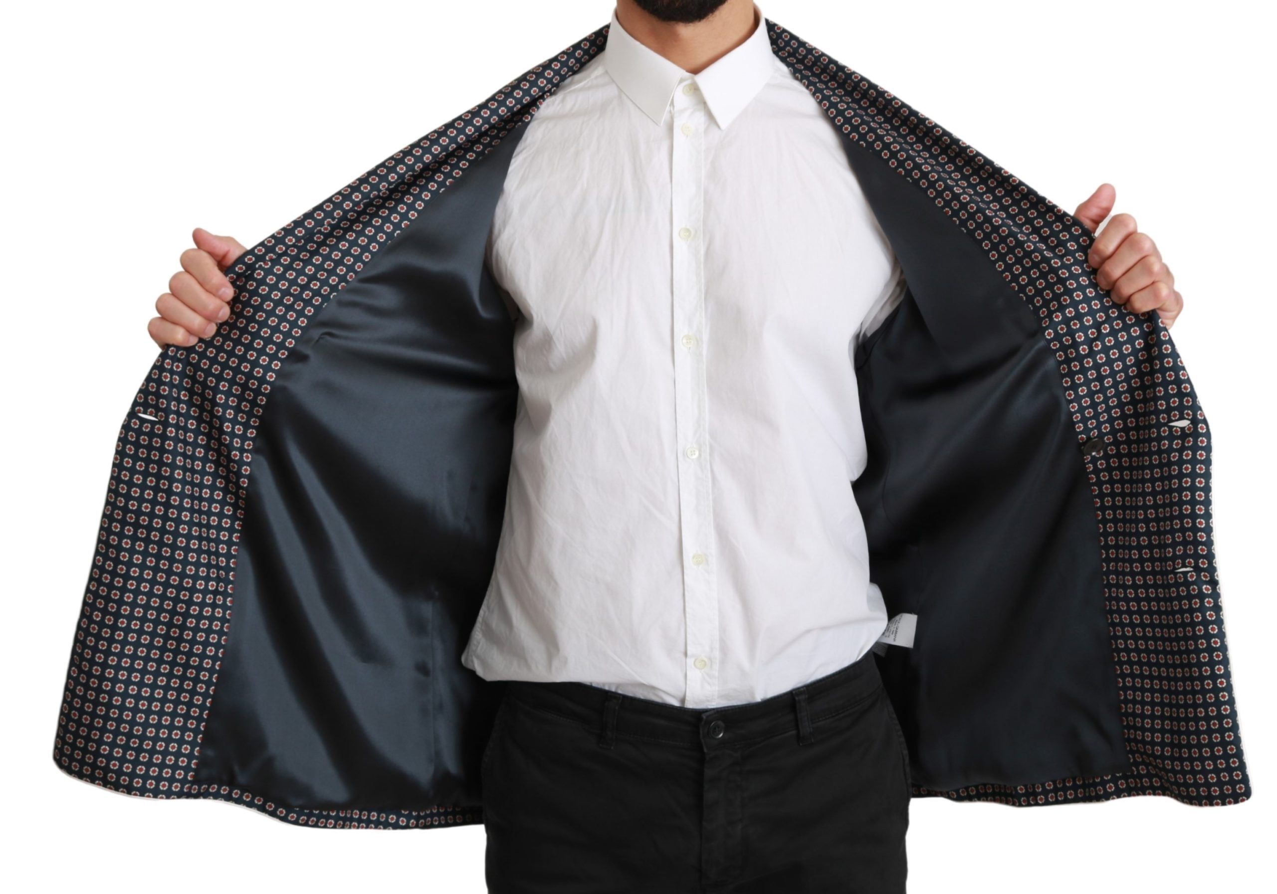 Navy Patterned Double Breasted Coat Men's Jacket - Dolce & Gabbana - Modalova
