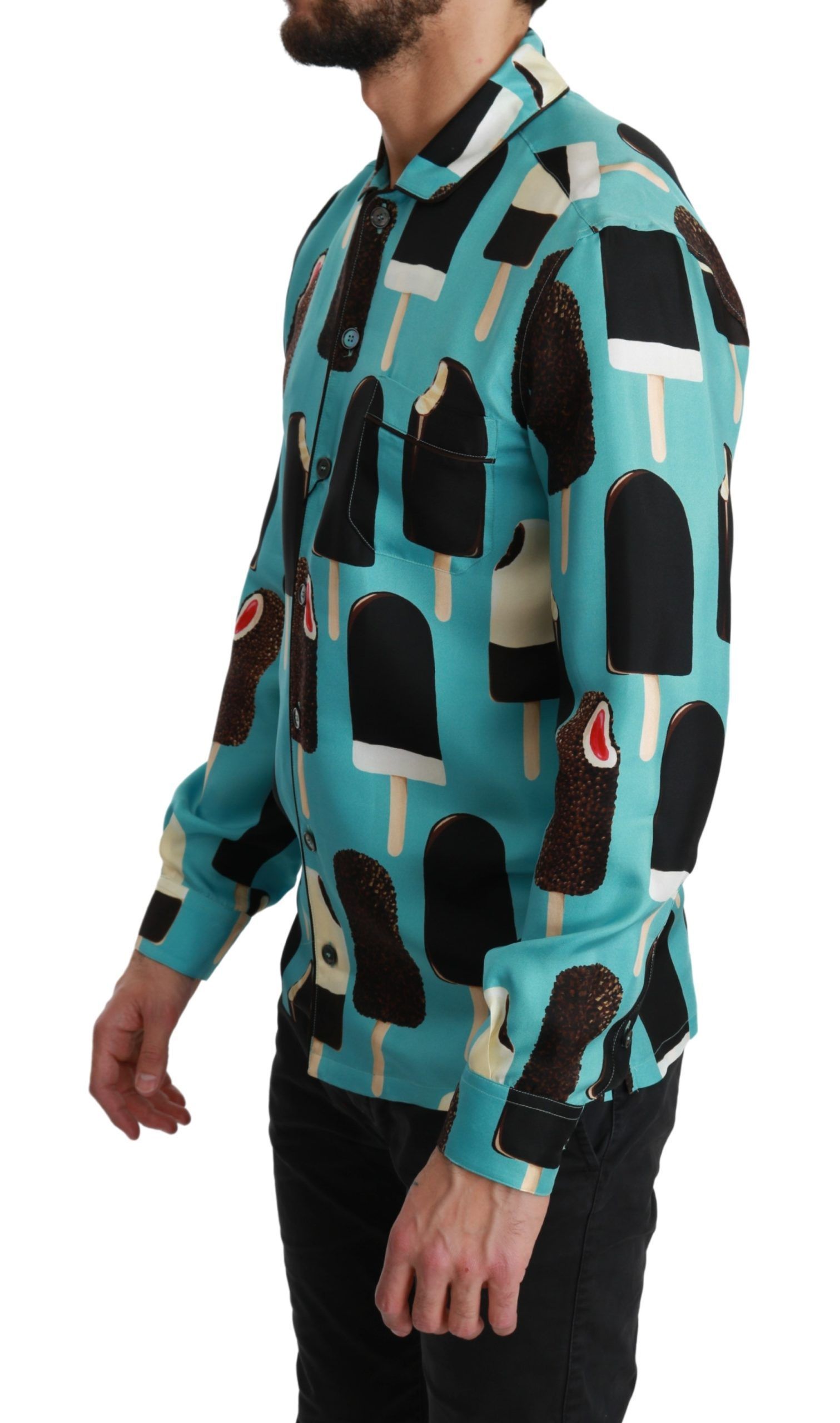 Silk Ice Cream Print Casual Men's Shirt - Dolce & Gabbana - Modalova