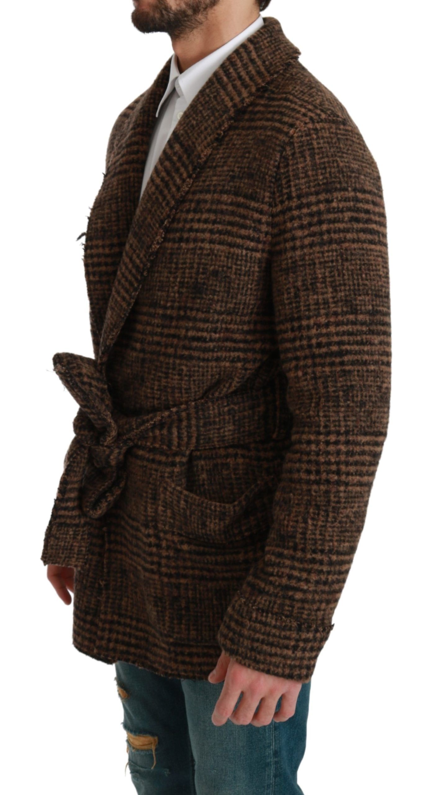 Checkered Wool Robe Coat Wrap Men's Jacket - Dolce & Gabbana - Modalova
