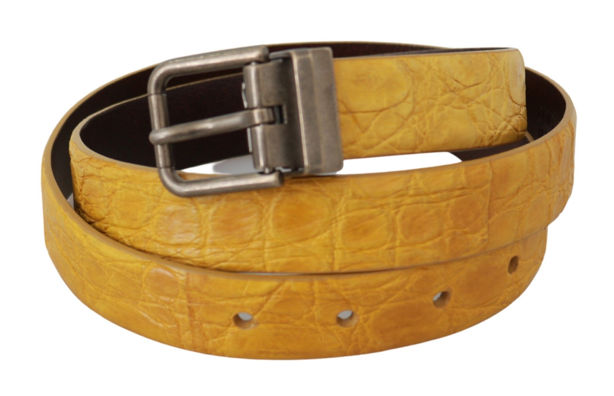 Yellow Exotic Skin Leather Grey Buckle Men's Belt - Dolce & Gabbana - Modalova