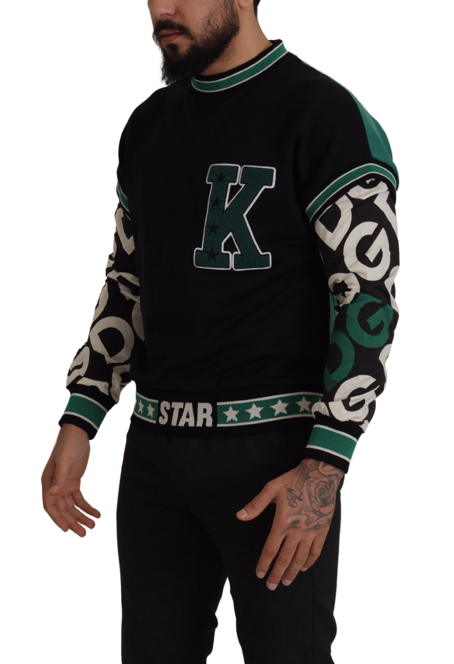 Green Cotton KING Star Crewneck Pullover Men's Sweater - Dolce & Gabbana - Modalova