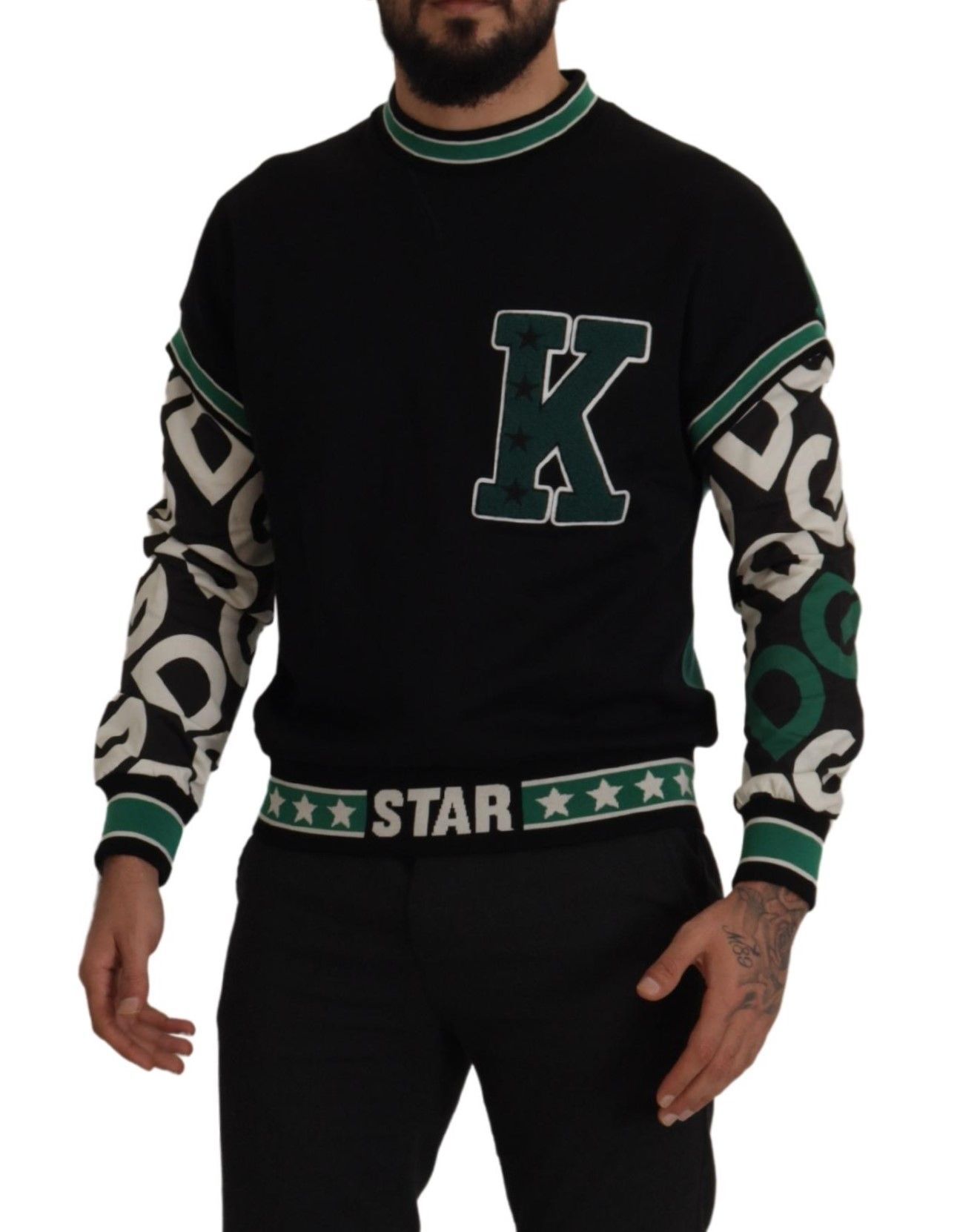 Green Cotton KING Star Crewneck Pullover Men's Sweater - Dolce & Gabbana - Modalova