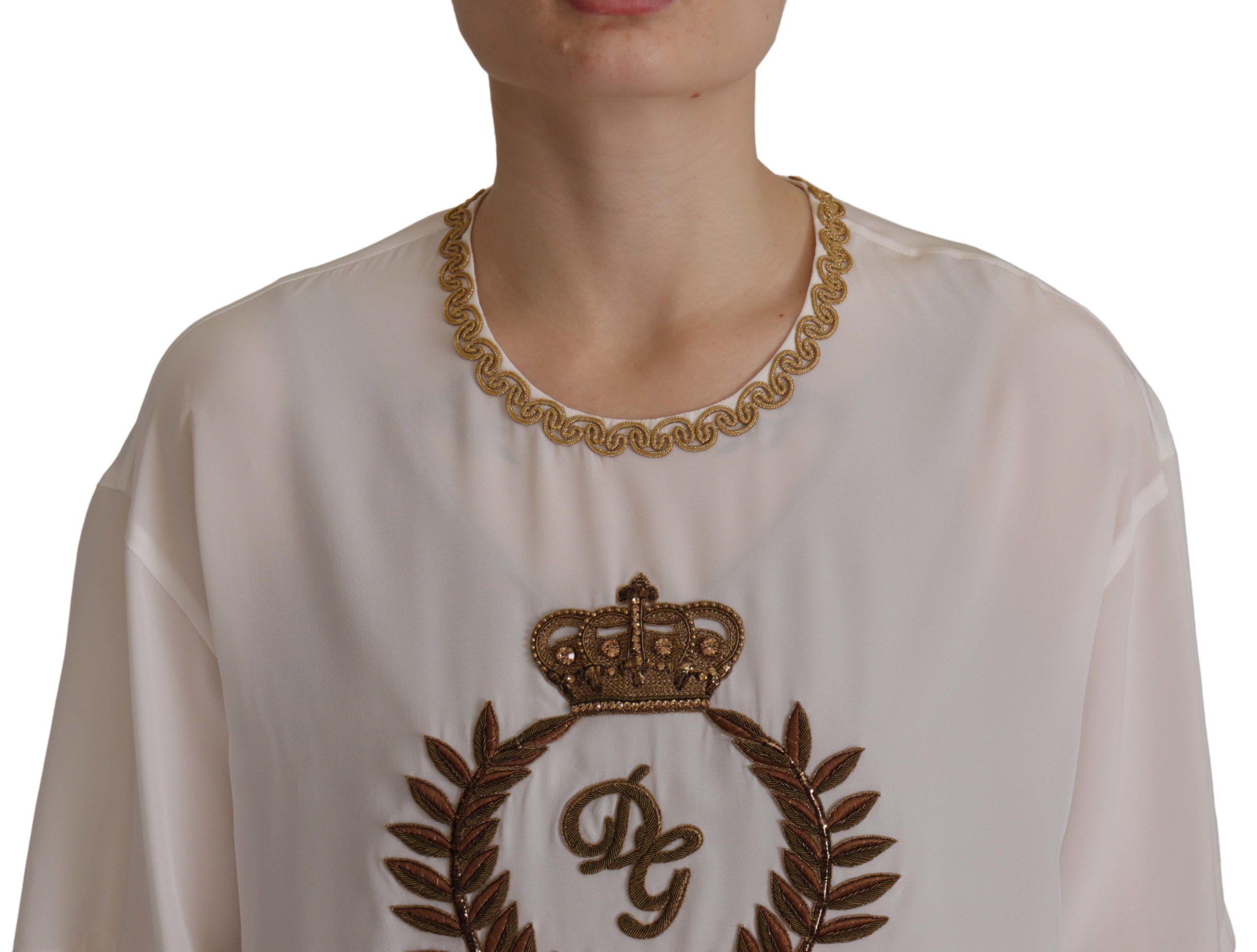 Silk Gold DG Crown Crystal Blouse Women's Top - Dolce & Gabbana - Modalova