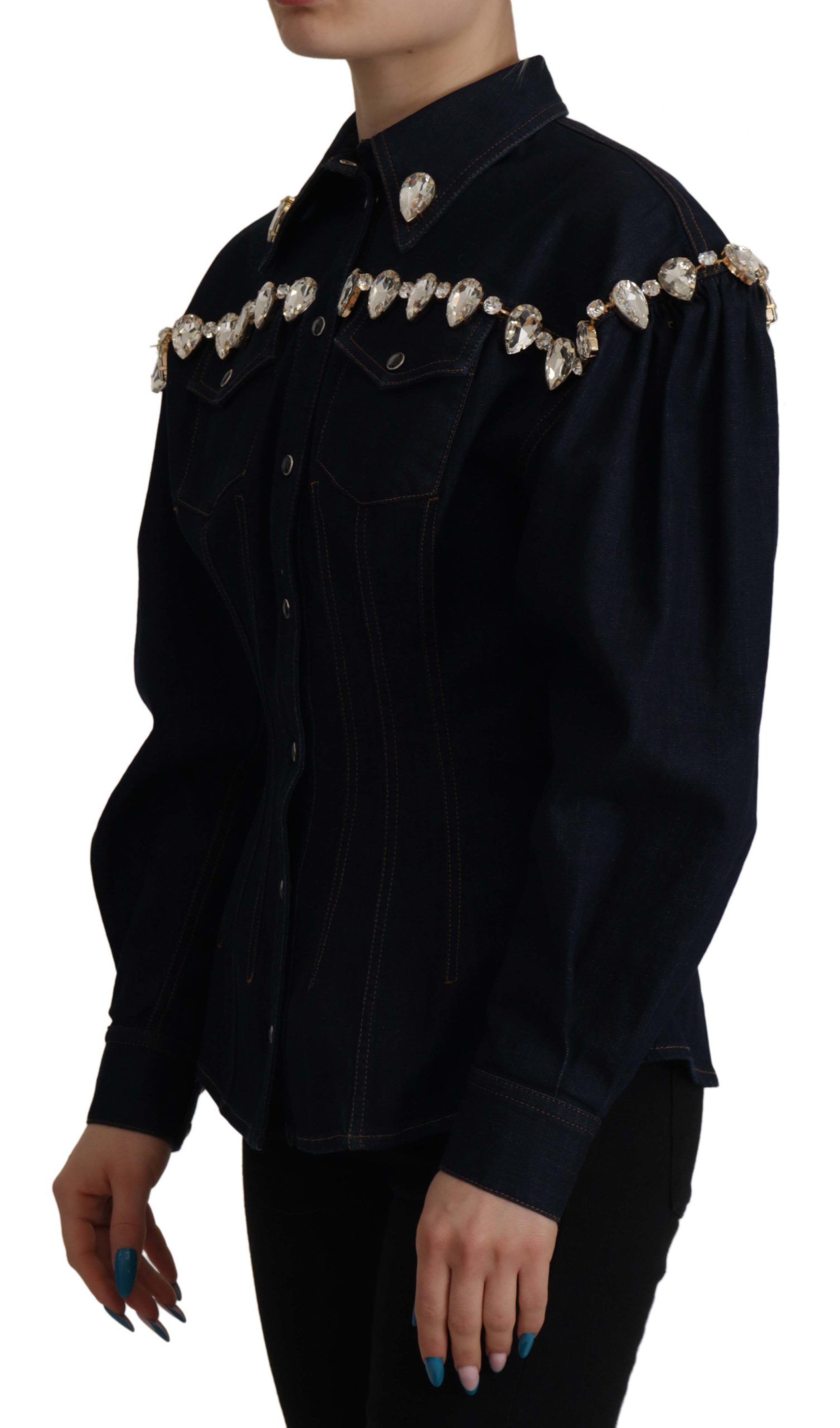 Denim Crystal Embellish Cotton Women's Jacket - Dolce & Gabbana - Modalova