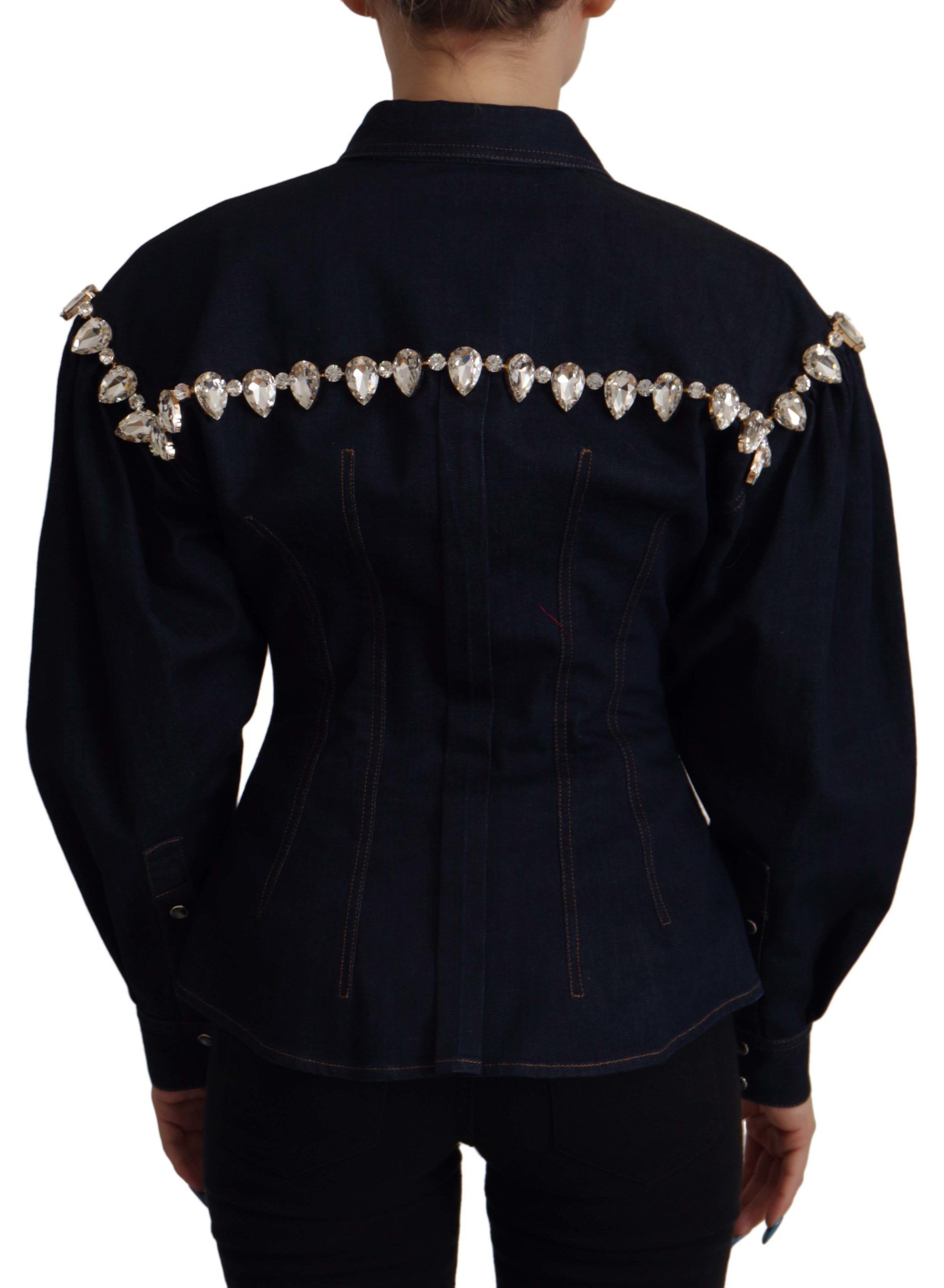Denim Crystal Embellish Cotton Women's Jacket - Dolce & Gabbana - Modalova