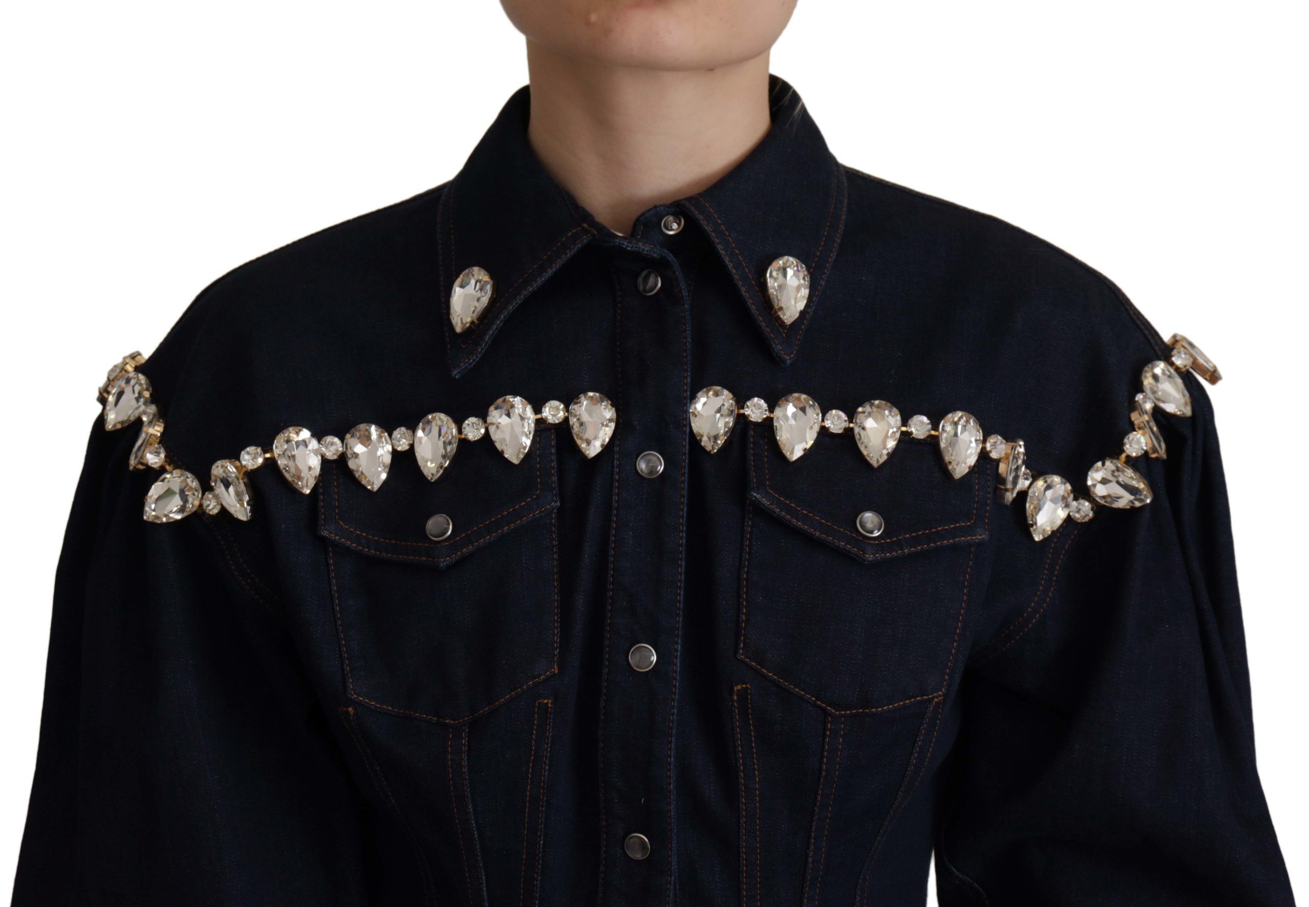 Denim Crystal Embellish Cotton Women's Jacket - Dolce & Gabbana - Modalova