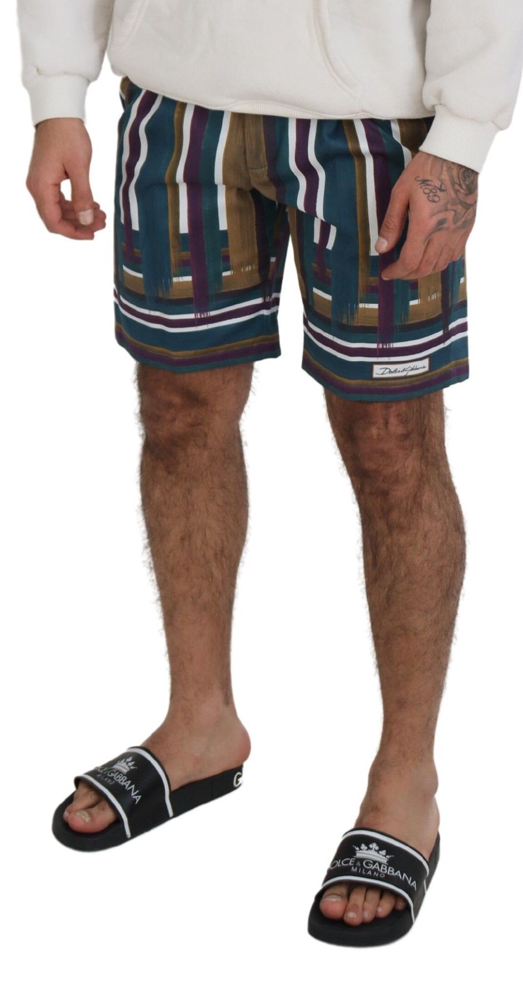 Striped Stretch Cotton Men's Shorts - Dolce & Gabbana - Modalova