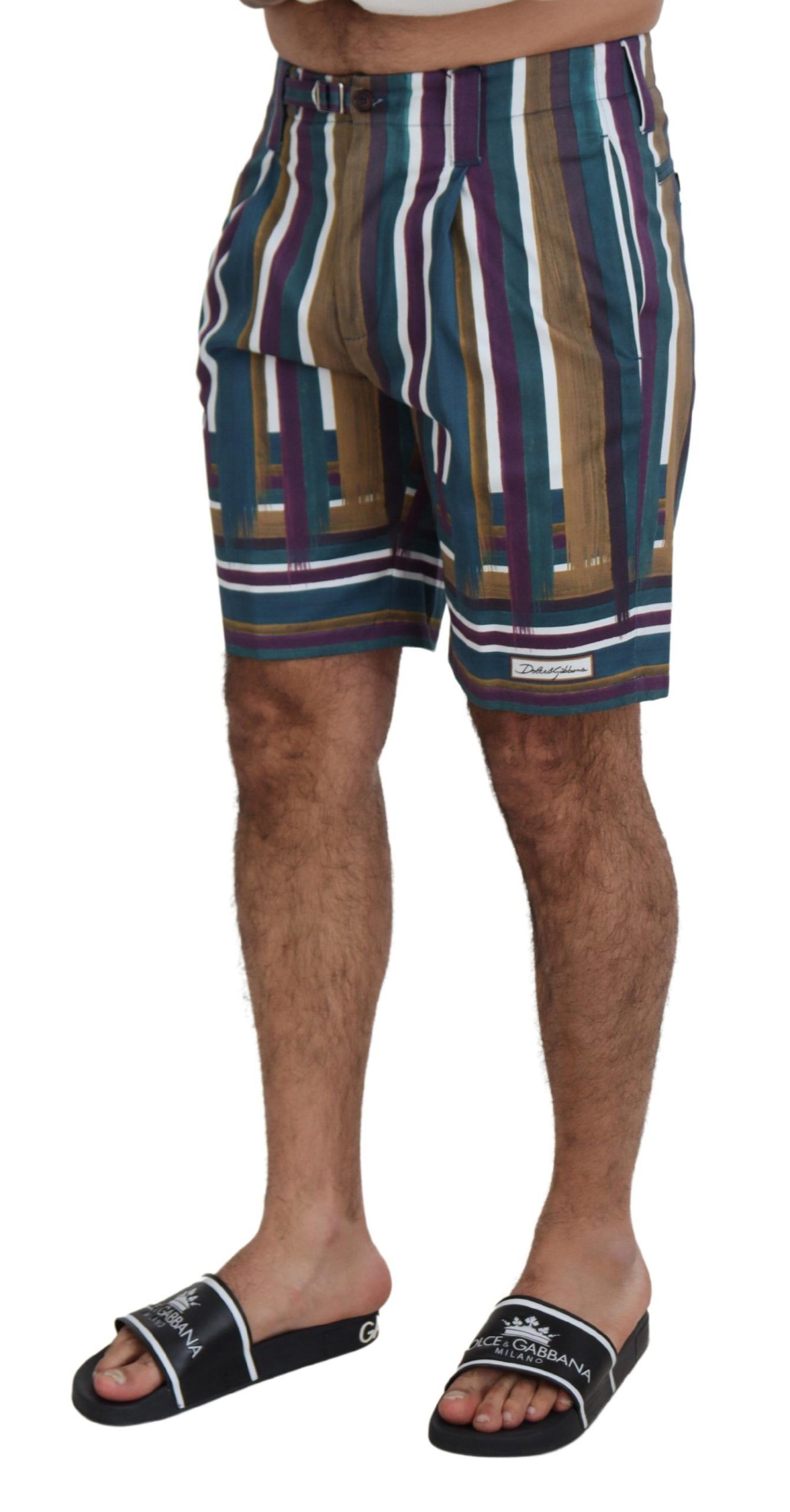 Striped Stretch Cotton Men's Shorts - Dolce & Gabbana - Modalova