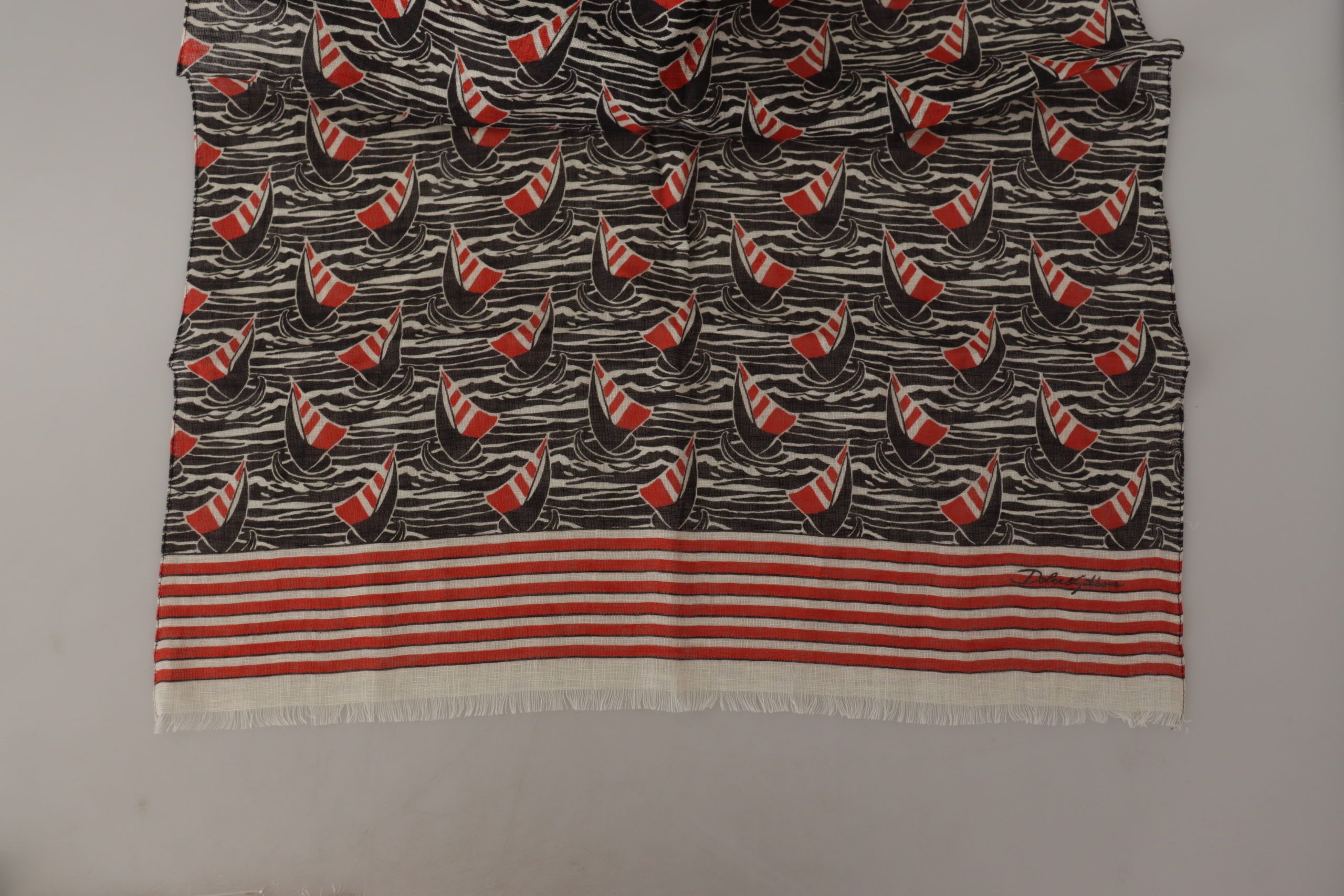 Red Linen Sailboat Stripe Print Shawl Men's Scarf - Dolce & Gabbana - Modalova