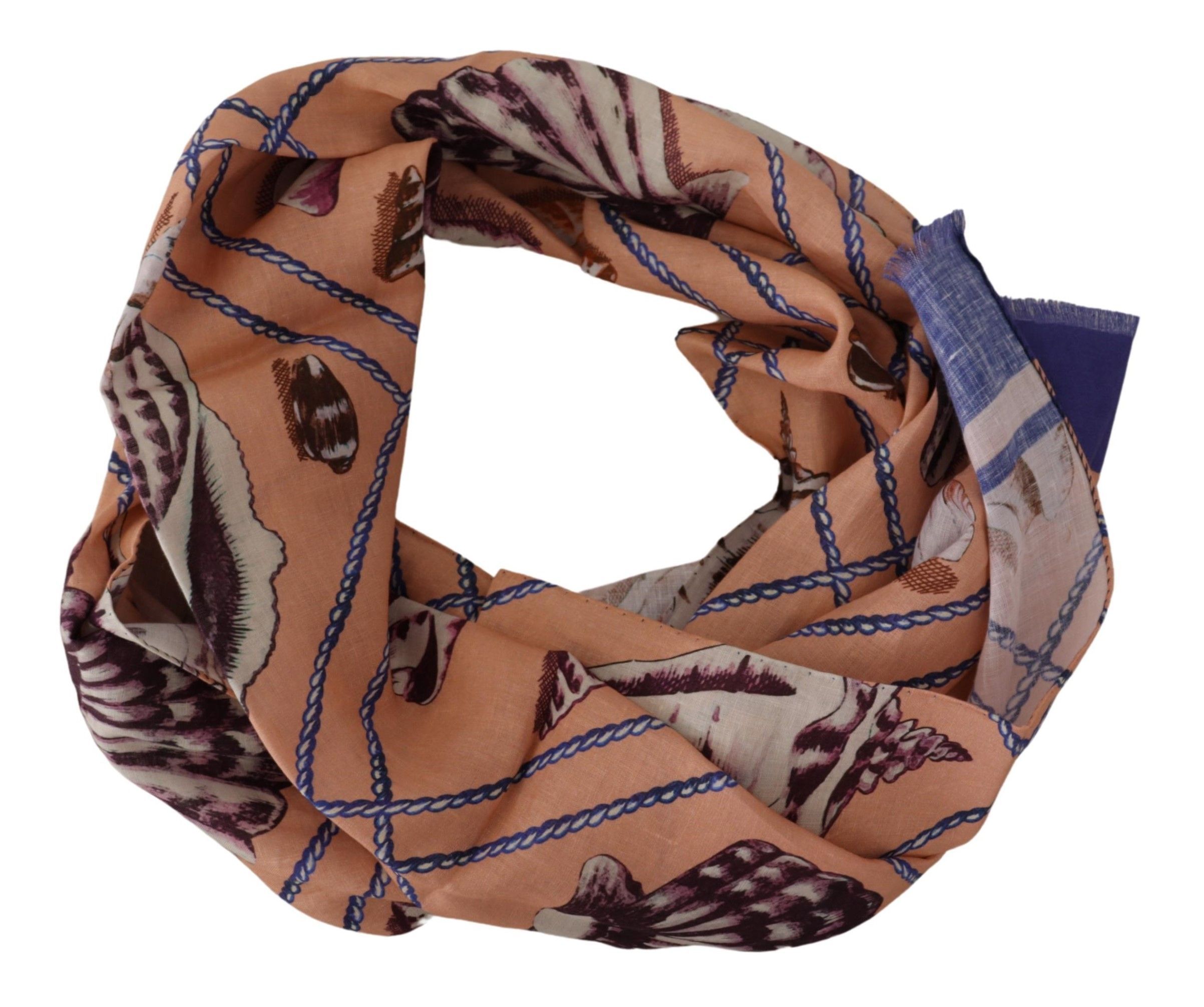Blue Linen Seashell Pattern Mens Wrap Shawl Men's Scarf - Dolce & Gabbana - Modalova