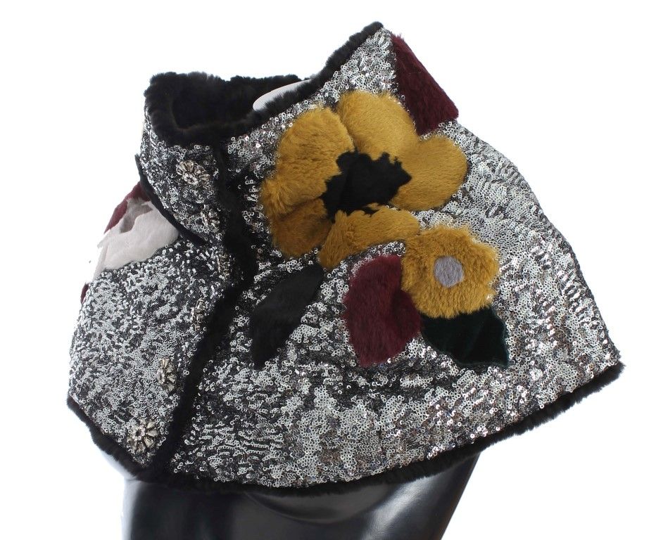 Silver Sequined Floral Weasel Fur Shoulder Scarf Women's Wrap - Dolce & Gabbana - Modalova