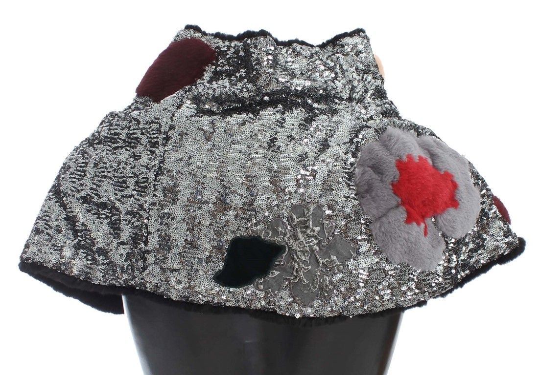 Silver Sequined Floral Weasel Fur Shoulder Scarf Women's Wrap - Dolce & Gabbana - Modalova