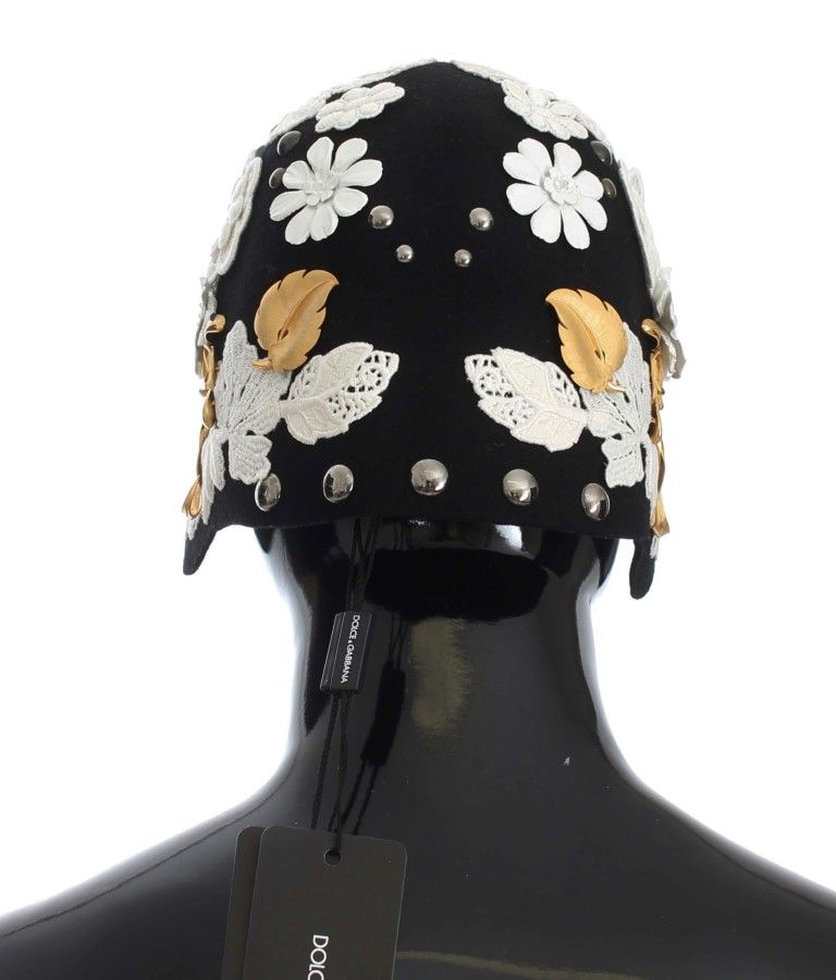 Wool White Floral Gold Leaf Women's Hat - Dolce & Gabbana - Modalova