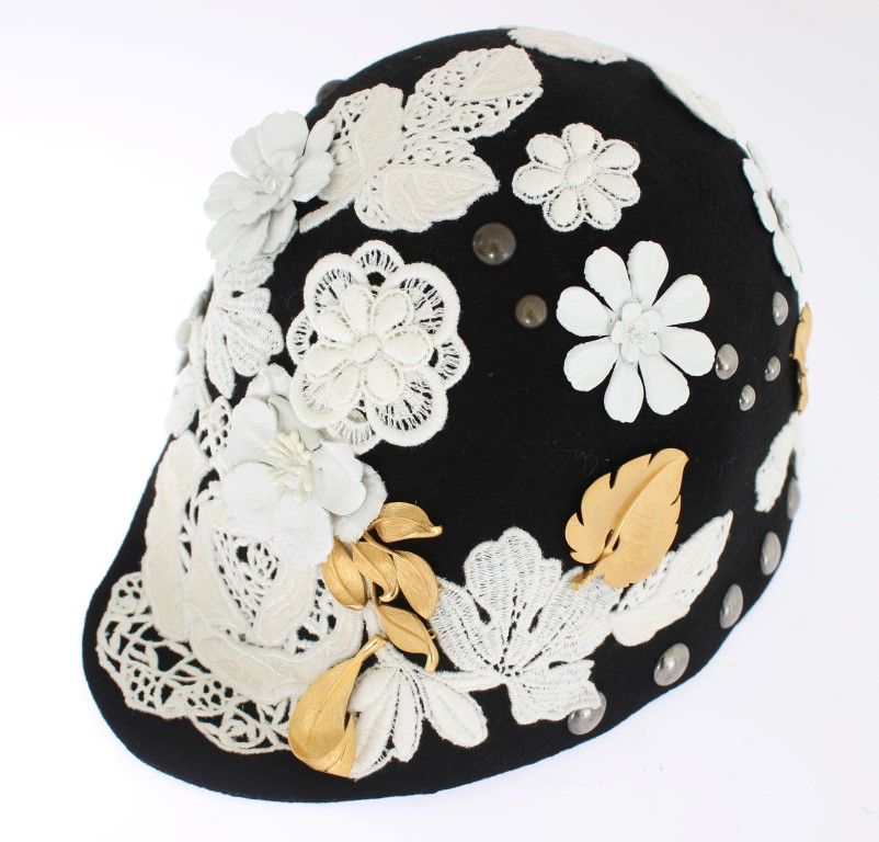 Wool White Floral Gold Leaf Women's Hat - Dolce & Gabbana - Modalova