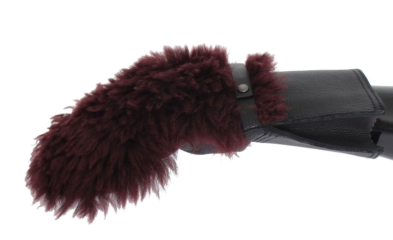 Black Leather Shearling Men's Gloves - Dolce & Gabbana - Modalova