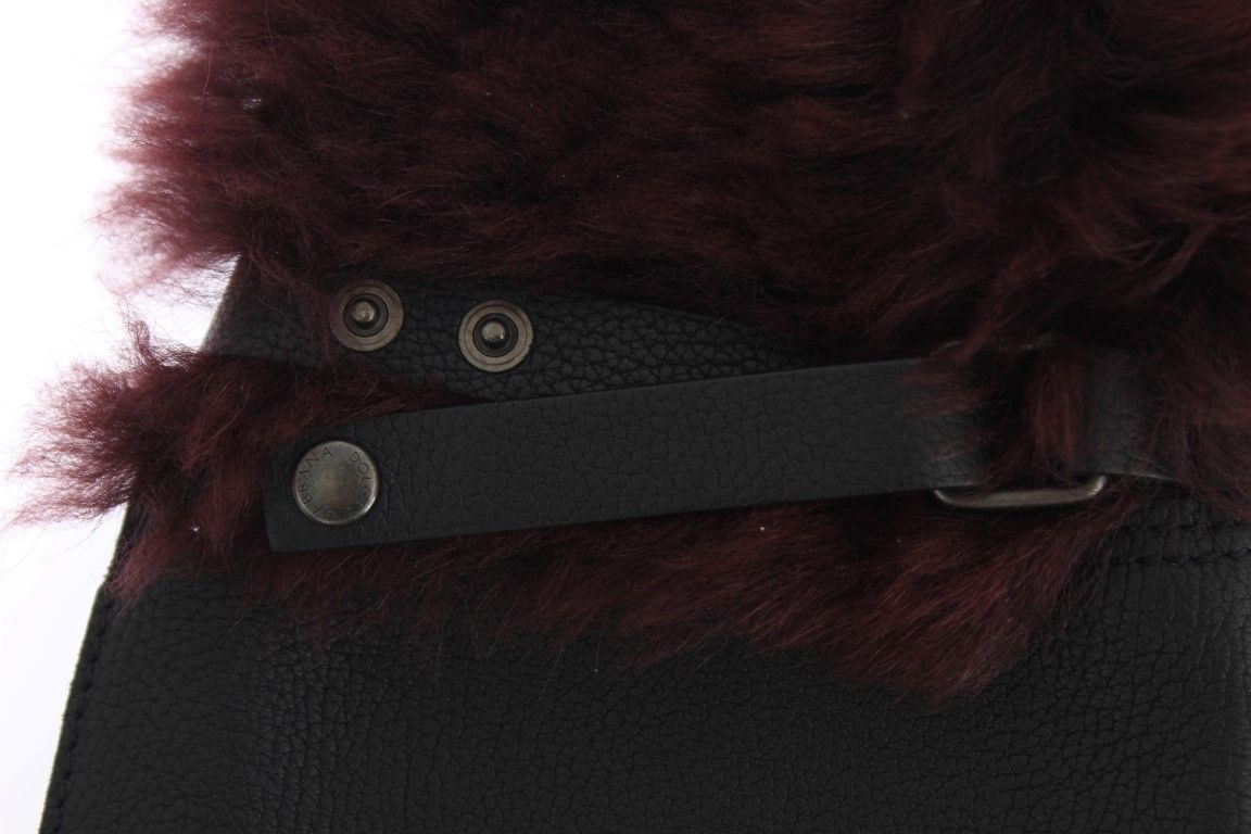 Black Leather Shearling Men's Gloves - Dolce & Gabbana - Modalova