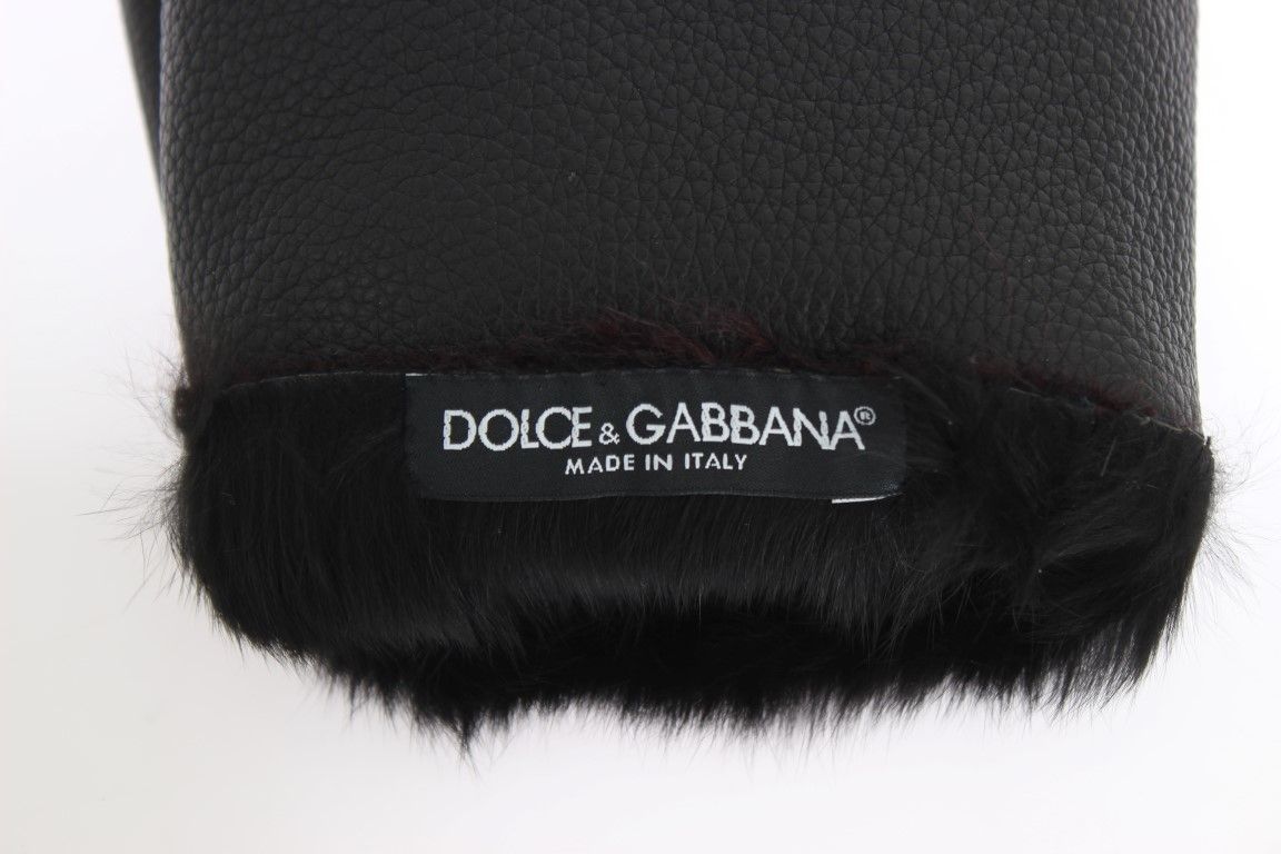 Black Leather Shearling Men's Gloves - Dolce & Gabbana - Modalova