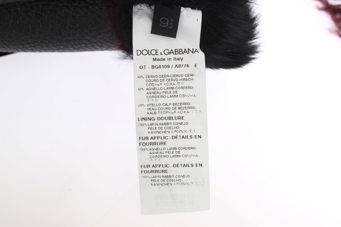 Black Leather Shearling Men's Gloves - Dolce & Gabbana - Modalova