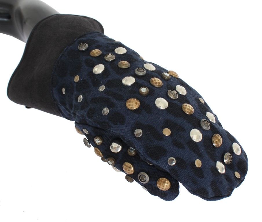 Wool Shearling Studded Blue Leopard Men's Gloves - Dolce & Gabbana - Modalova