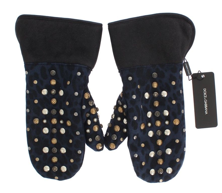 Wool Shearling Studded Blue Leopard Men's Gloves - Dolce & Gabbana - Modalova
