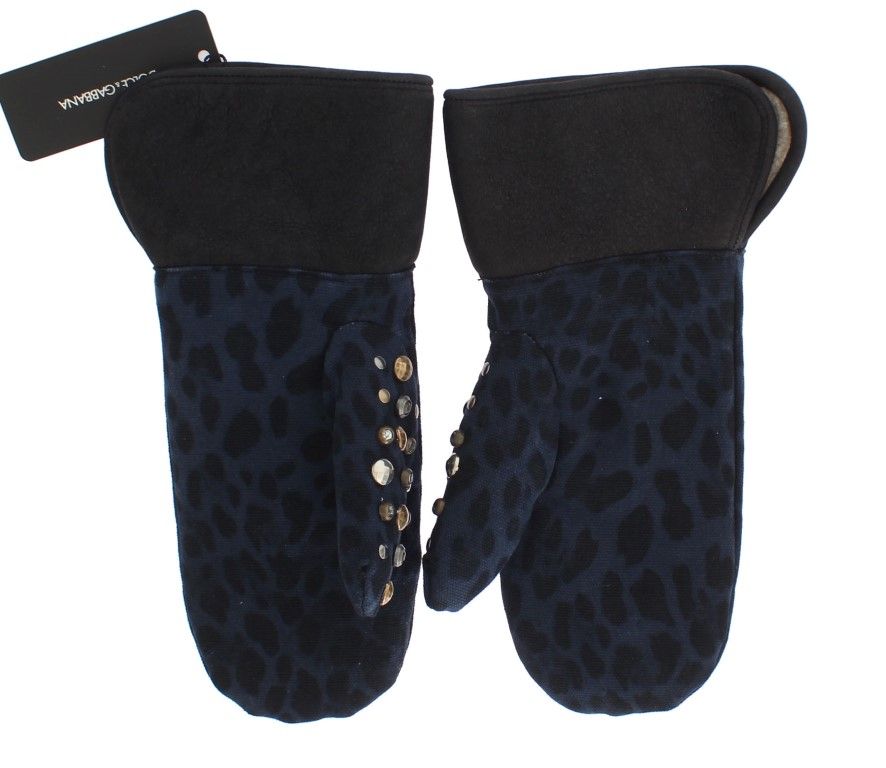Wool Shearling Studded Blue Leopard Men's Gloves - Dolce & Gabbana - Modalova