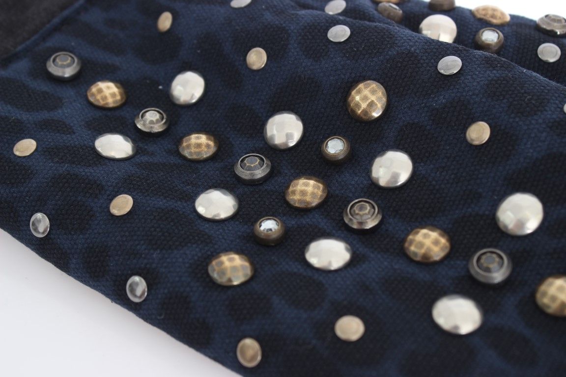 Wool Shearling Studded Blue Leopard Men's Gloves - Dolce & Gabbana - Modalova