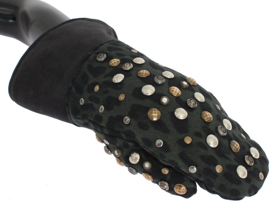 Wool Shearling Studded Green Leopard Men's Gloves - Dolce & Gabbana - Modalova