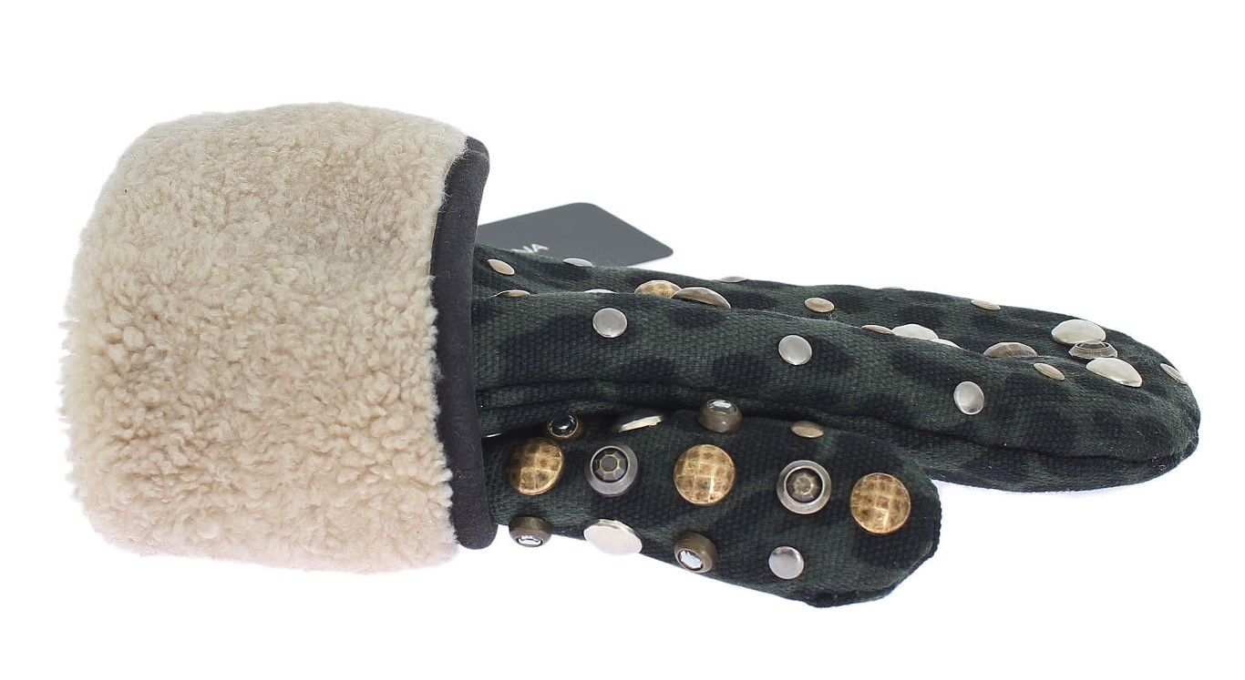 Wool Shearling Studded Green Leopard Men's Gloves - Dolce & Gabbana - Modalova
