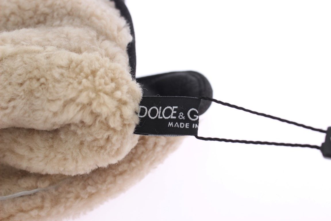 Wool Shearling Studded Green Leopard Men's Gloves - Dolce & Gabbana - Modalova