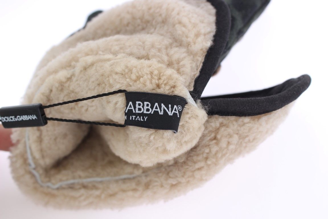 Wool Shearling Studded Green Leopard Men's Gloves - Dolce & Gabbana - Modalova
