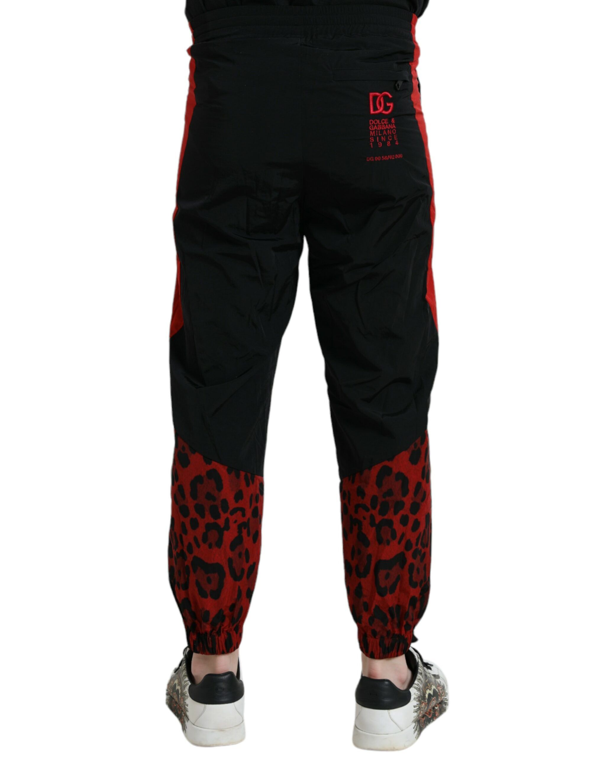 Black Red Leopard Print Nylon Jogger Men's Pants - Dolce & Gabbana - Modalova
