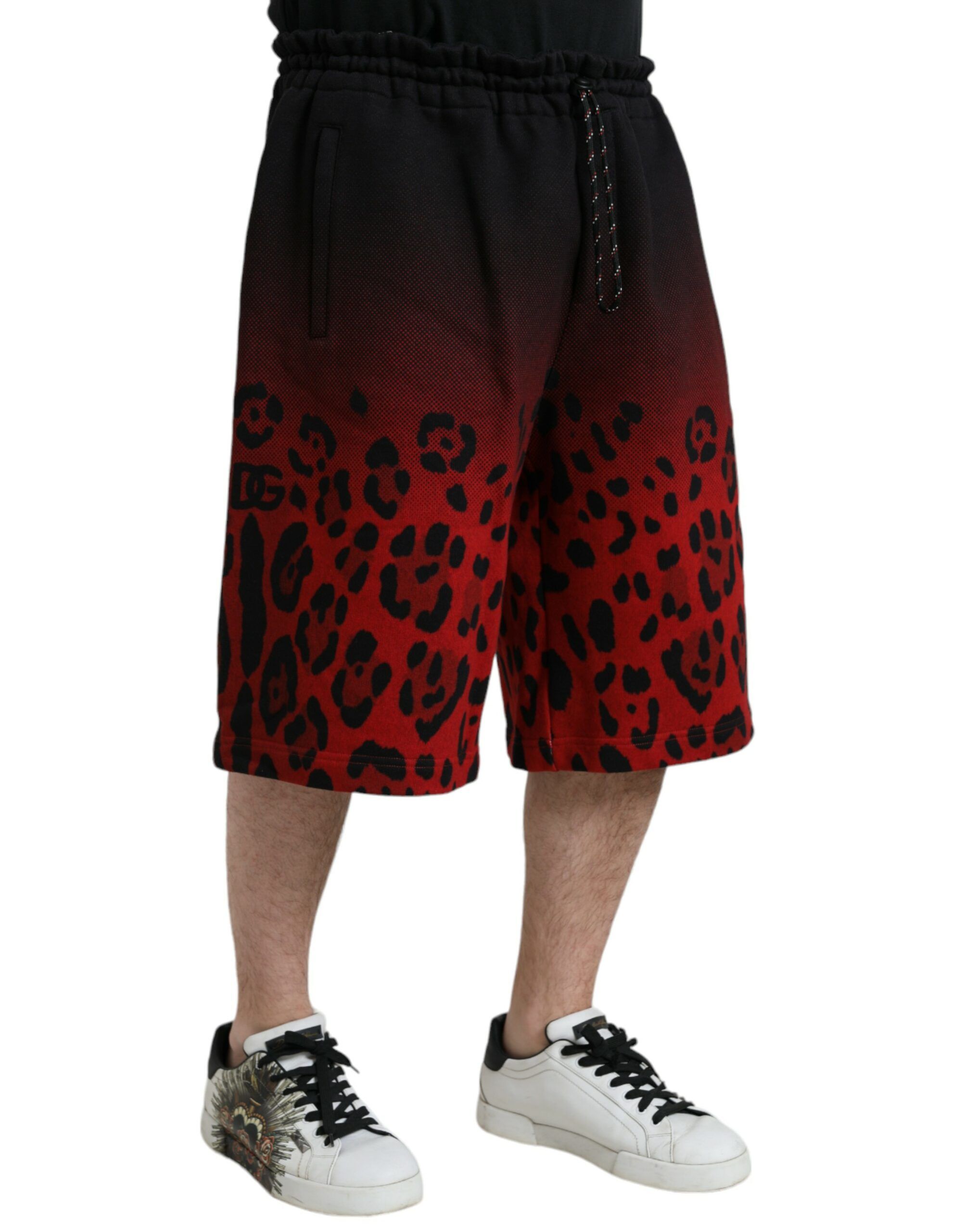 Red Leopard Print Cotton Bermuda Men's Shorts - Dolce & Gabbana - Modalova