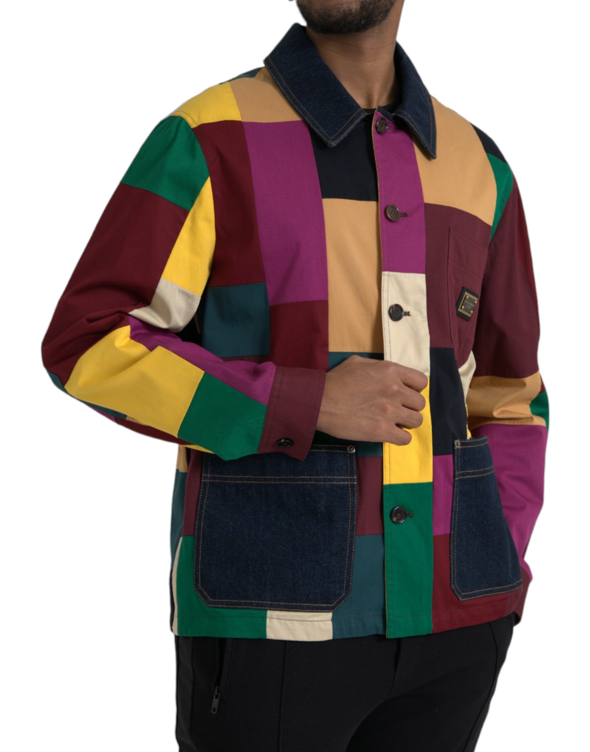 Patchwork Cotton Collared Men's Jacket - Dolce & Gabbana - Modalova